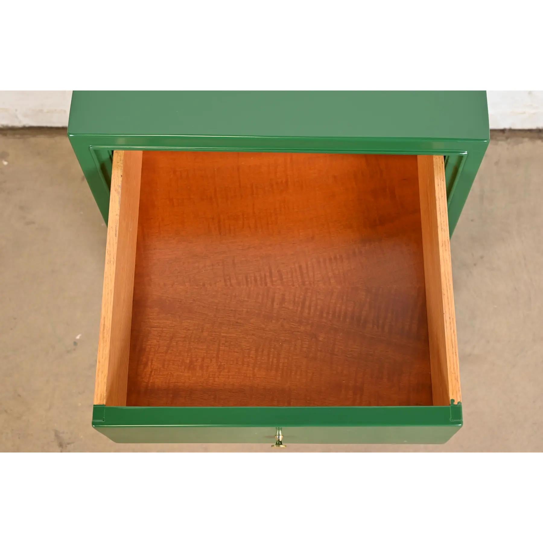Brass Tommi Parzinger for Charak Modern Green Lacquered Nightstands, Newly Refinished