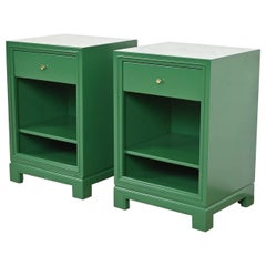 Tommi Parzinger for Charak Modern Green Lacquered Nightstands, Newly Refinished
