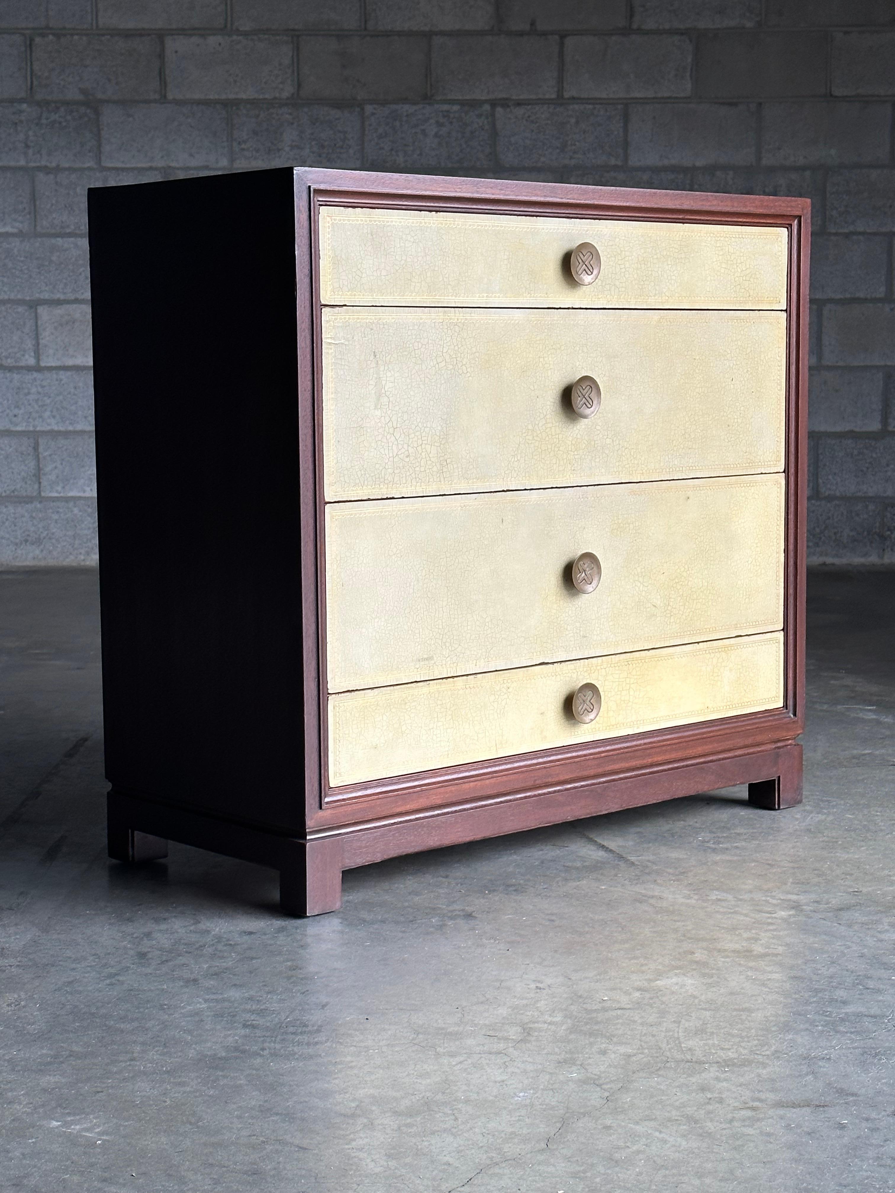 Mid-Century Modern Tommi Parzinger Leather Front Chest of Drawers for Charak Modern  For Sale
