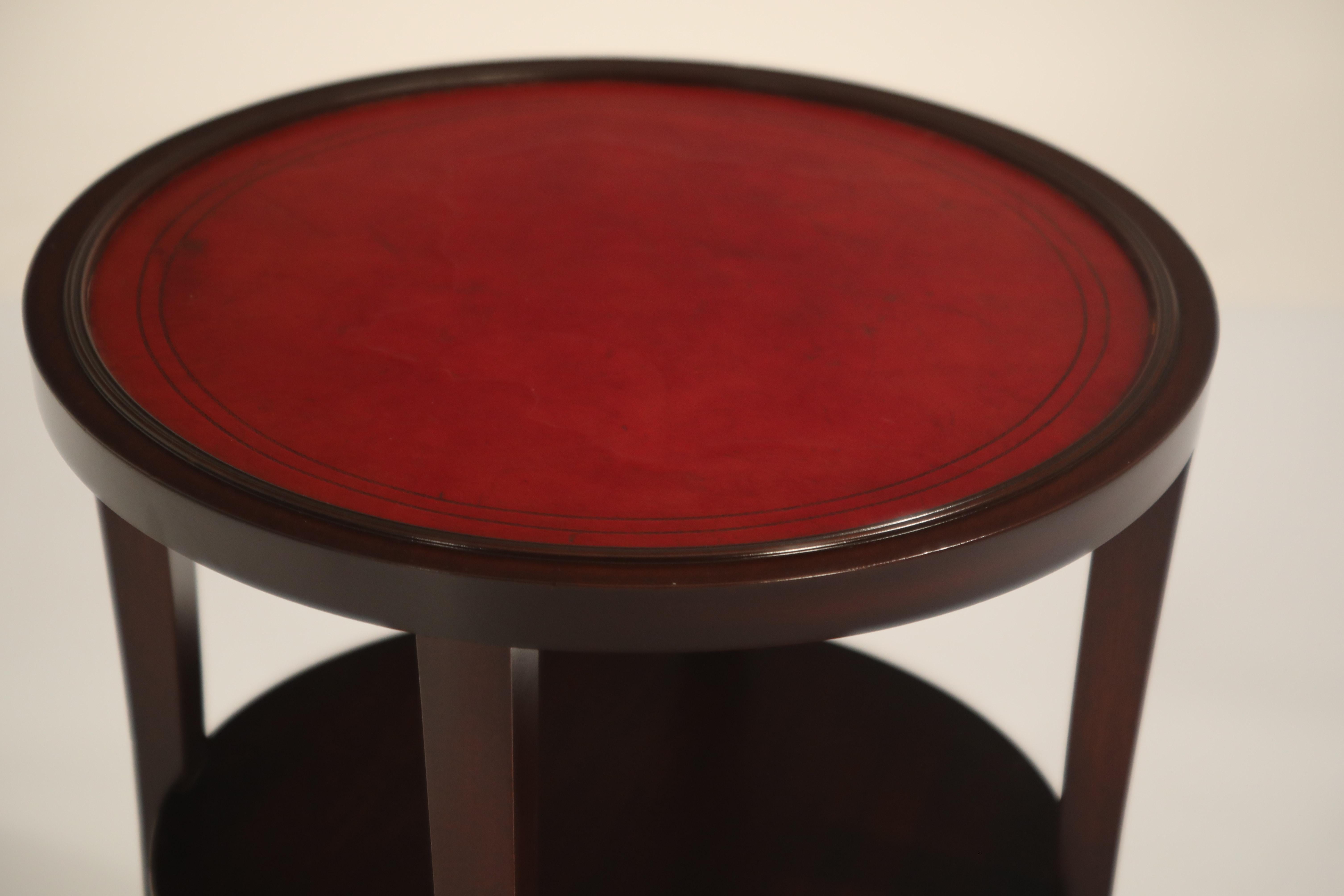Tommi Parzinger for Charak Modern Mahogany and Burgundy Leather Side Table 3