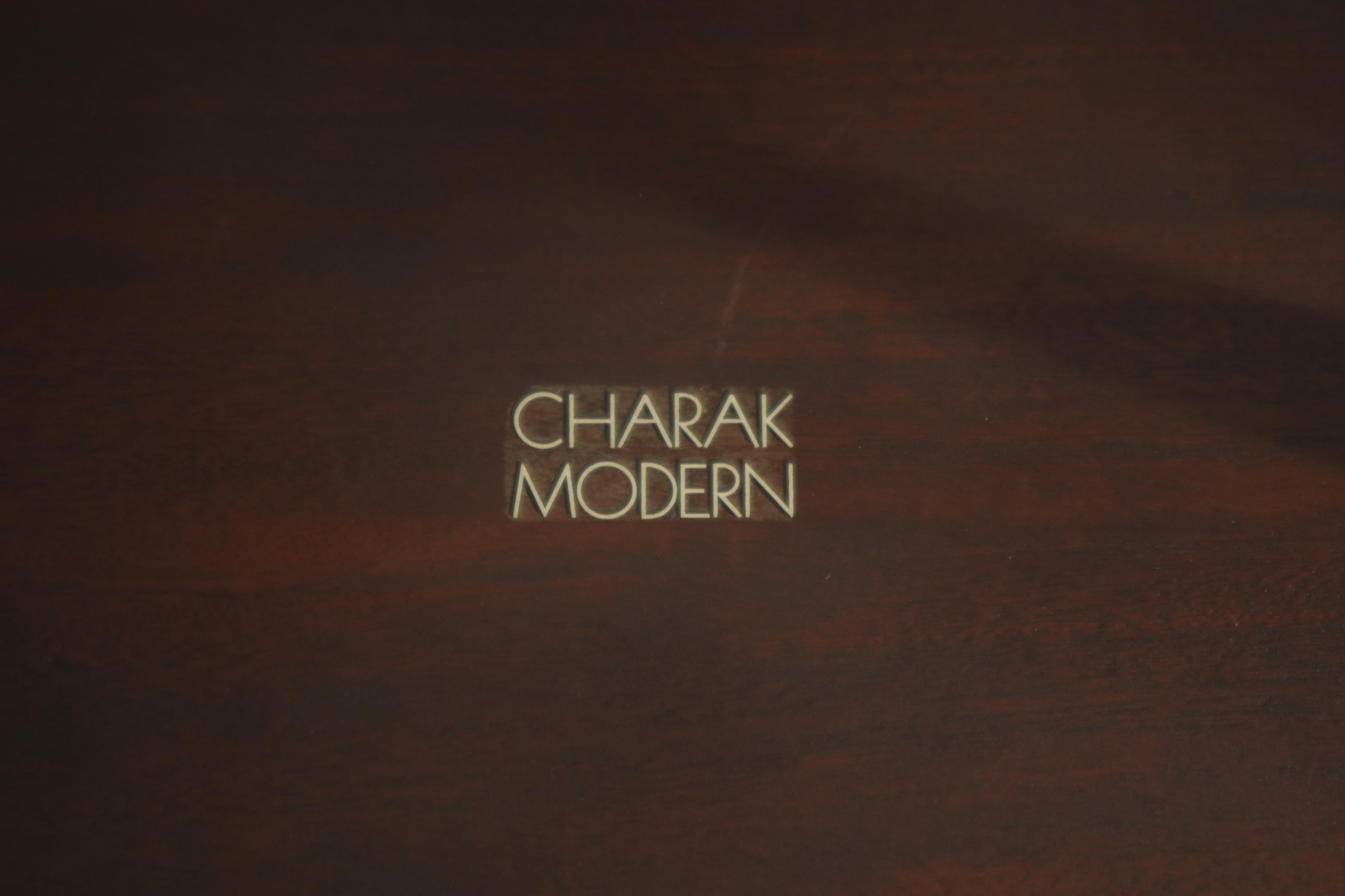Tommi Parzinger for Charak Modern Mahogany and Burgundy Leather Side Table 5