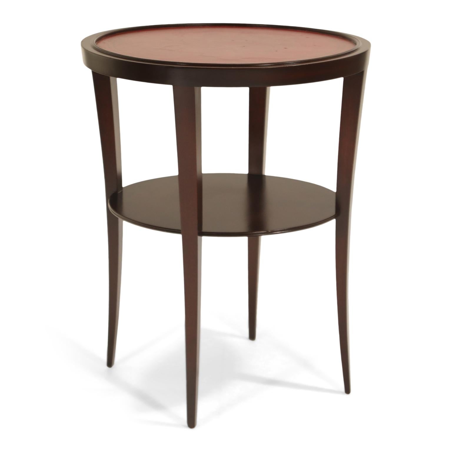 Tommi Parzinger for Charak Modern Mahogany and Burgundy Leather Side Table In Excellent Condition In Los Angeles, CA