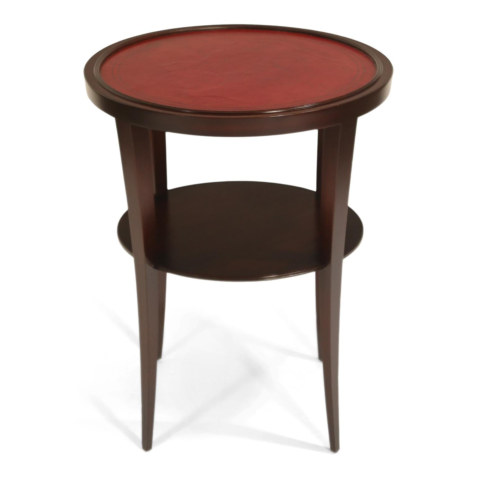 Mid-20th Century Tommi Parzinger for Charak Modern Mahogany and Burgundy Leather Side Table