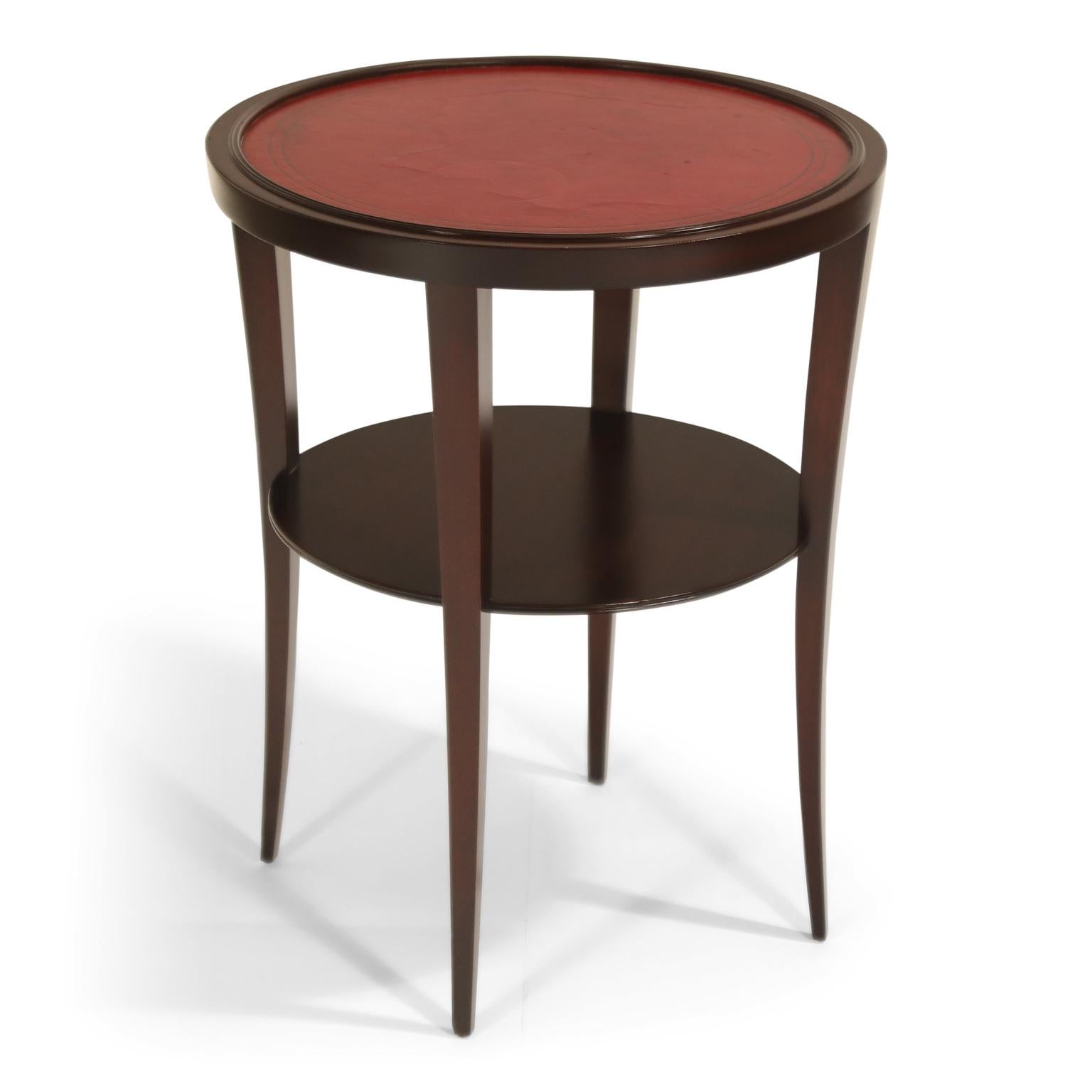 Tommi Parzinger for Charak Modern Mahogany and Burgundy Leather Side Table 1
