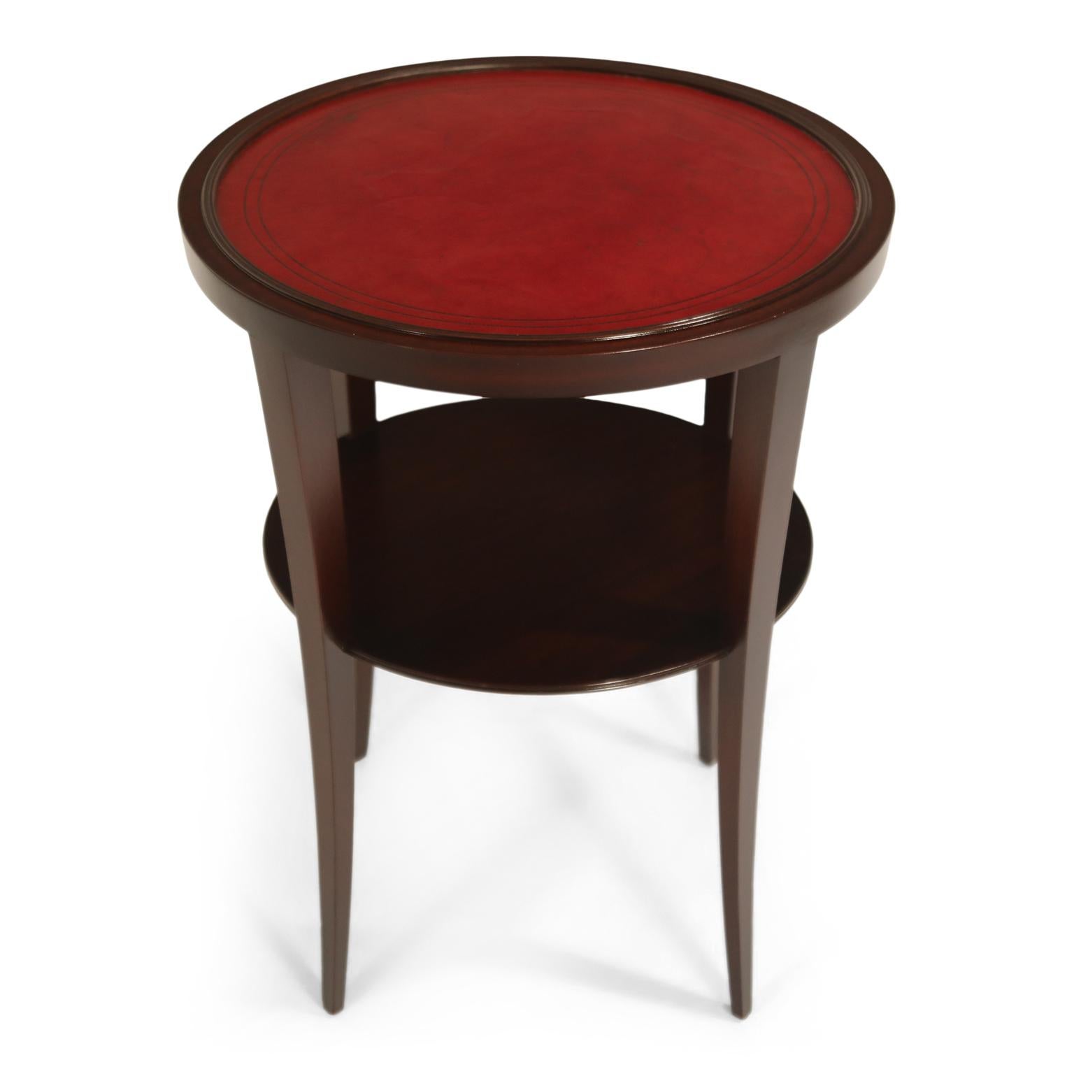 Tommi Parzinger for Charak Modern Mahogany and Burgundy Leather Side Table 2