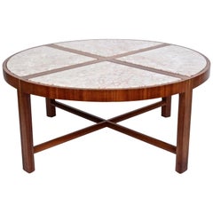 Tommi Parzinger for Charak Modern Mahogany and Marble Coffee Table