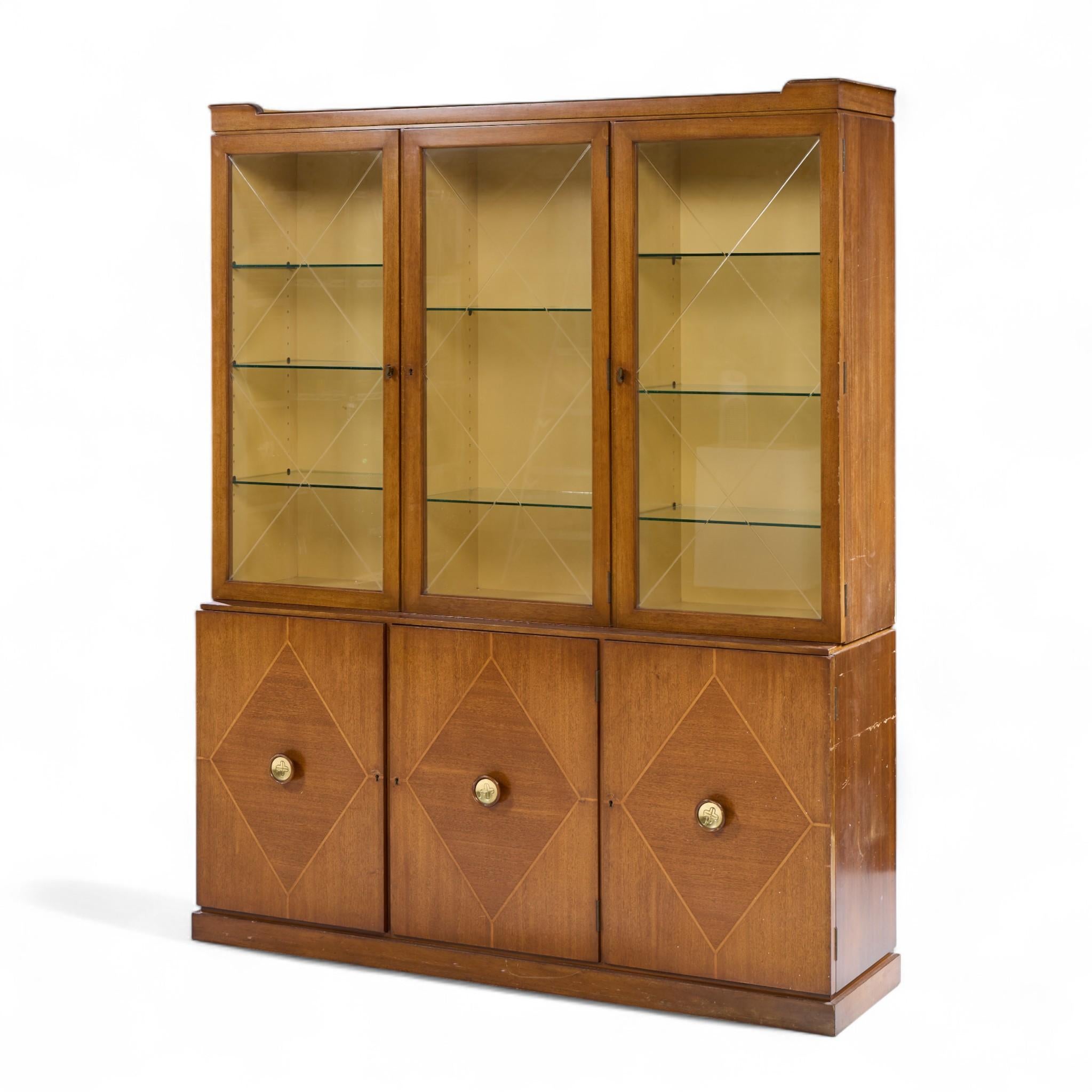 Mid-Century Modern Tommi Parzinger for Charak Modern Mid Century Mahogany Breakfront China Cabinet For Sale