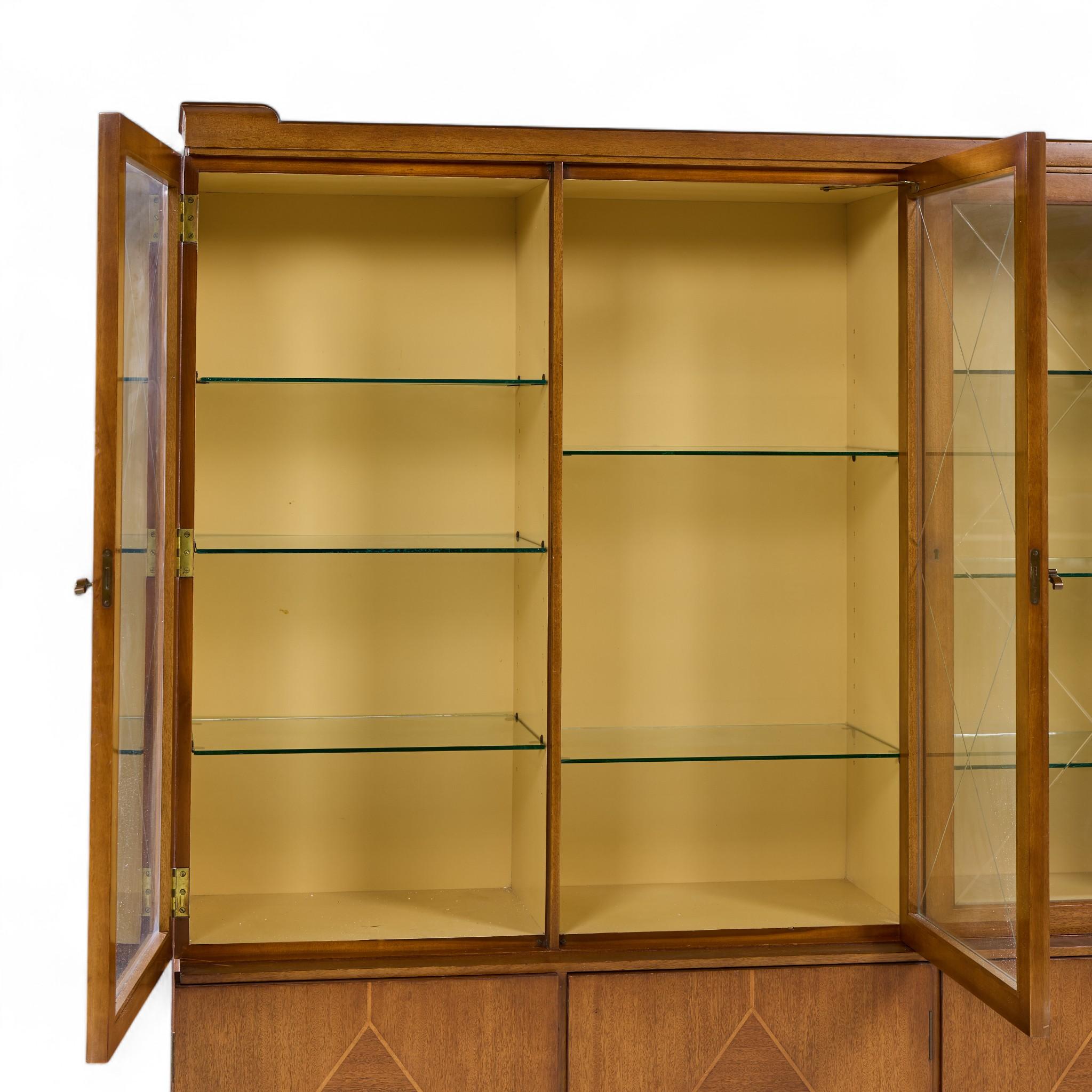 20th Century Tommi Parzinger for Charak Modern Mid Century Mahogany Breakfront China Cabinet For Sale