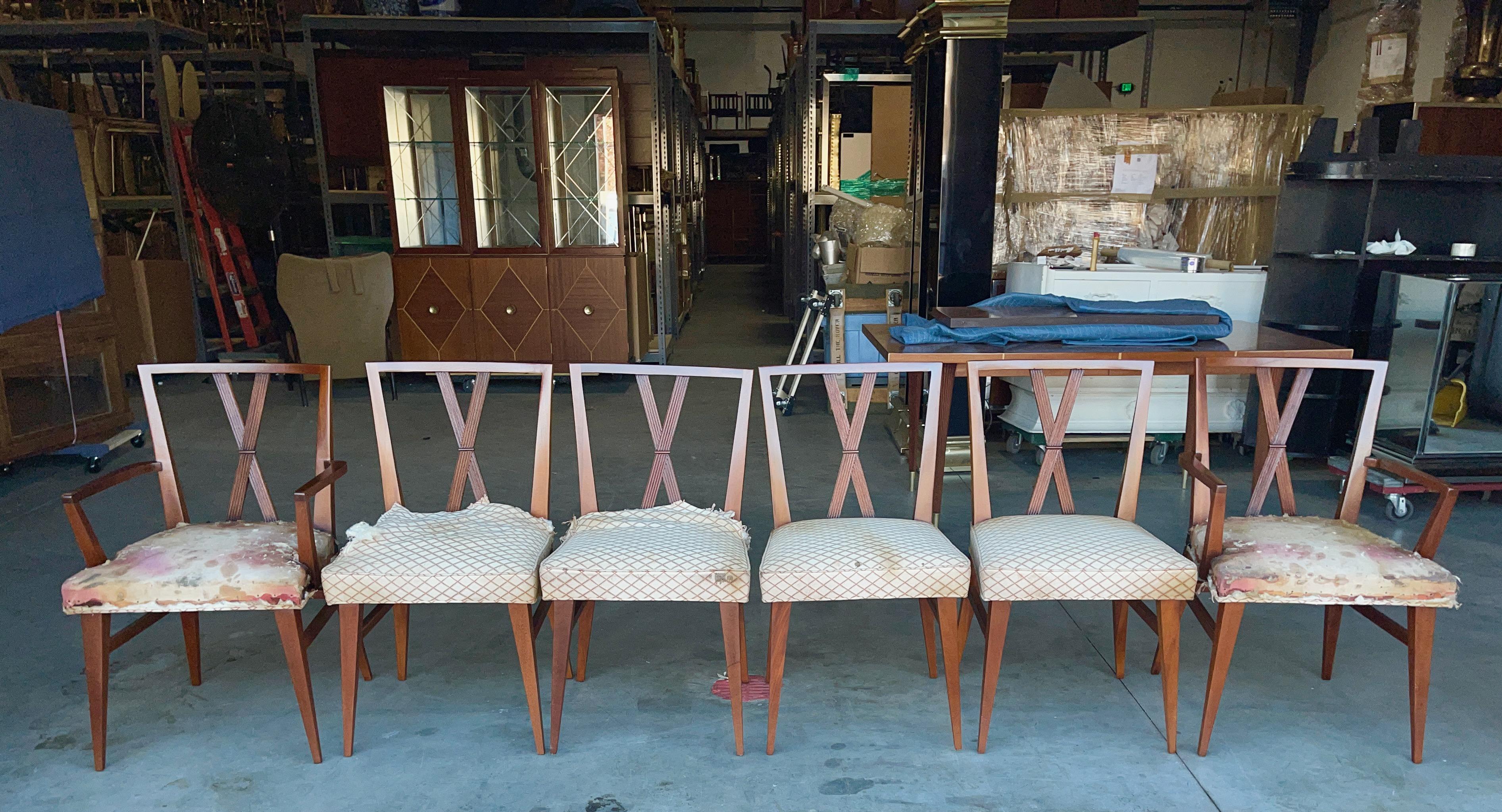 Mid-Century Modern Tommi Parzinger for Charak Modern Set of Six X Back Dining Chairs For Sale