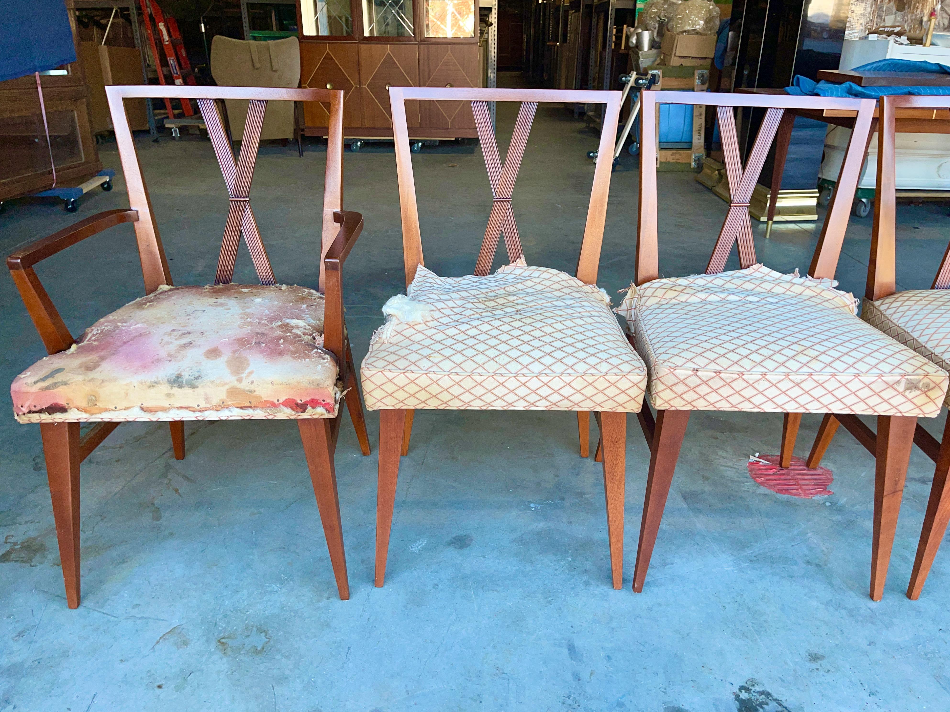 Tommi Parzinger for Charak Modern Set of Six X Back Dining Chairs In Good Condition For Sale In Hanover, MA
