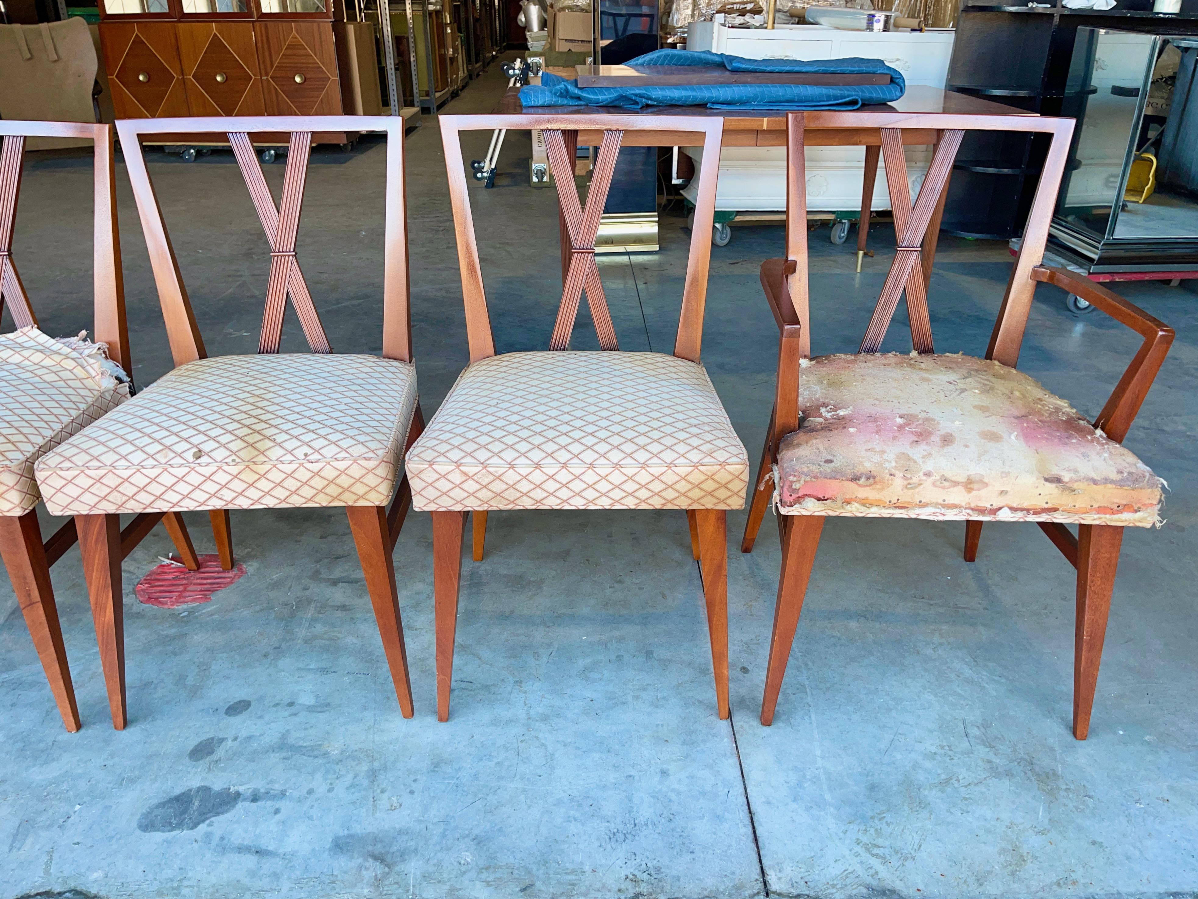 Mid-20th Century Tommi Parzinger for Charak Modern Set of Six X Back Dining Chairs For Sale