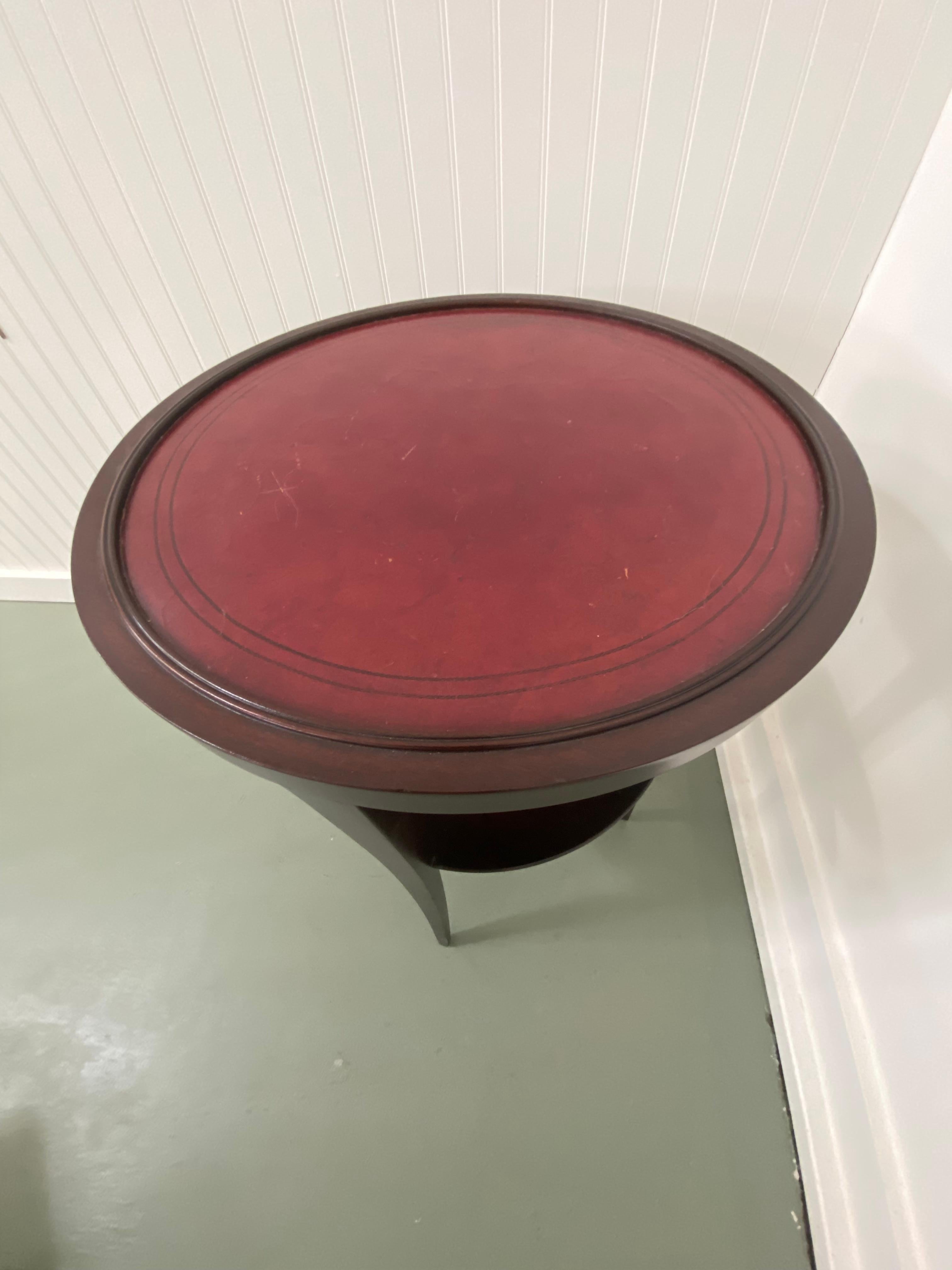 Hollywood Regency Tommi Parzinger for Charak Modern tiered round side table red leather mahogany