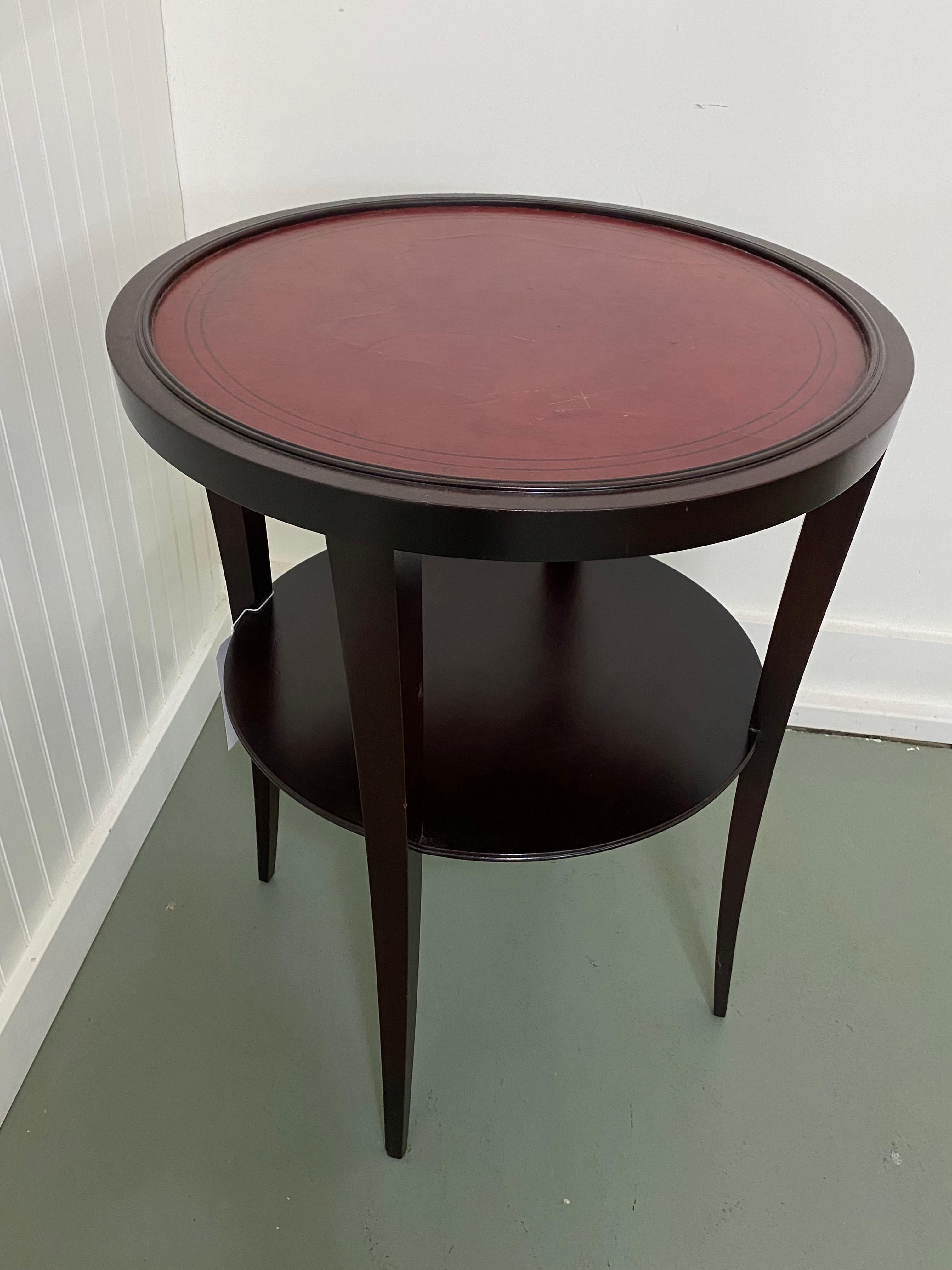 Other Tommi Parzinger for Charak Modern tiered round side table red leather mahogany
