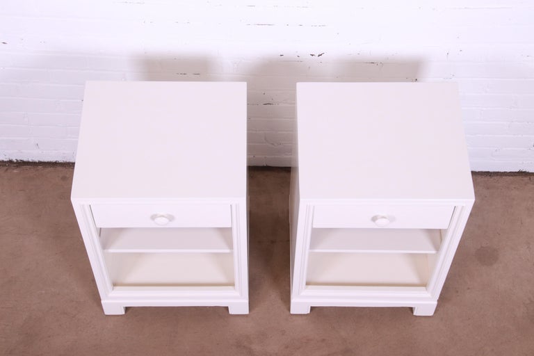 Tommi Parzinger for Charak Modern White Lacquered Nightstands, Newly Refinished For Sale 5