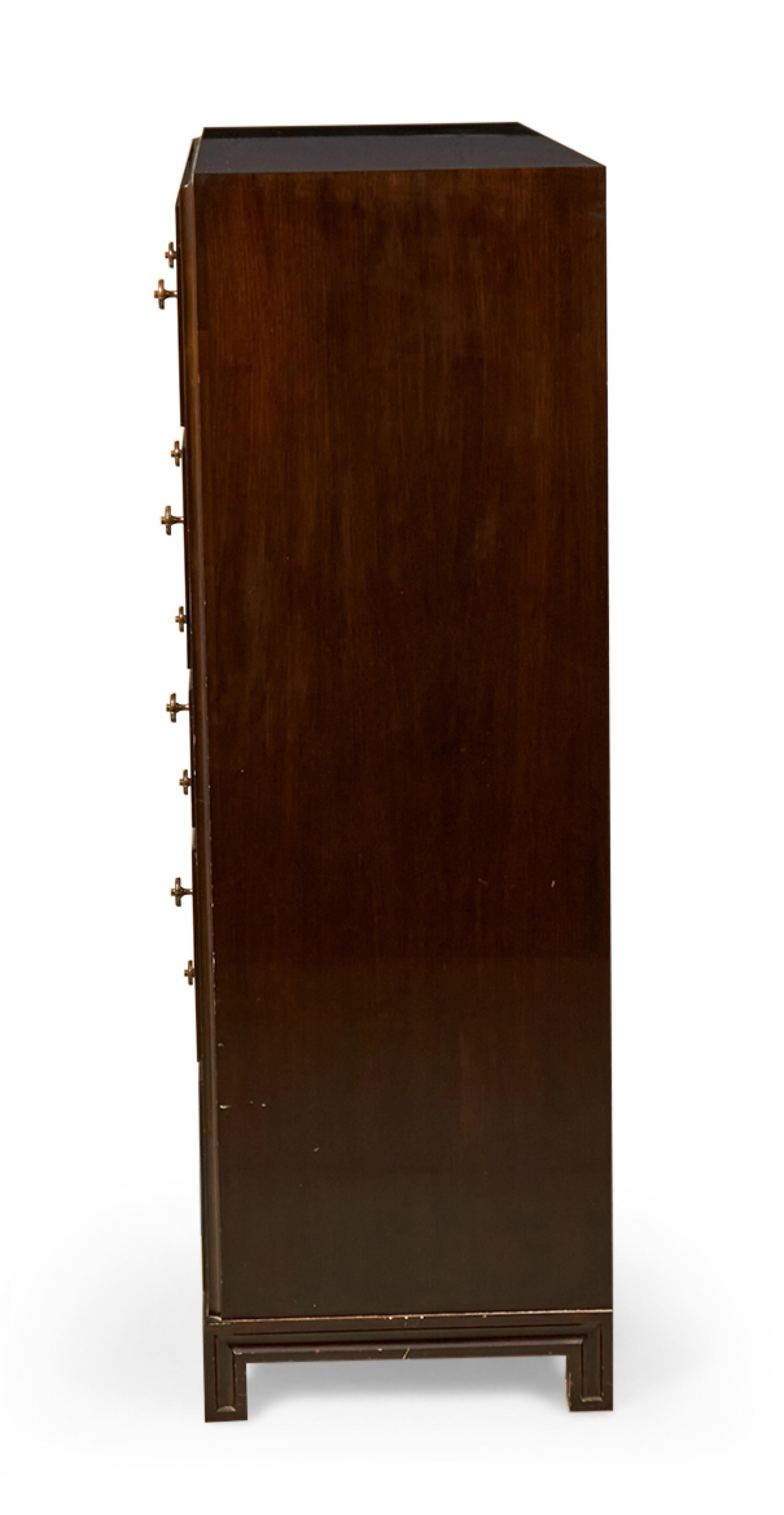Mid-Century Modern Tommi Parzinger for Charak Originals Mahogany and Brass High Chest For Sale