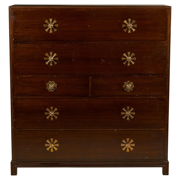 Tommi Parzinger for Charak Originals Mahogany and Brass High Chest For