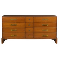 Vintage Tommi Parzinger for Charak Walnut and Brass Twelve Drawer Chest