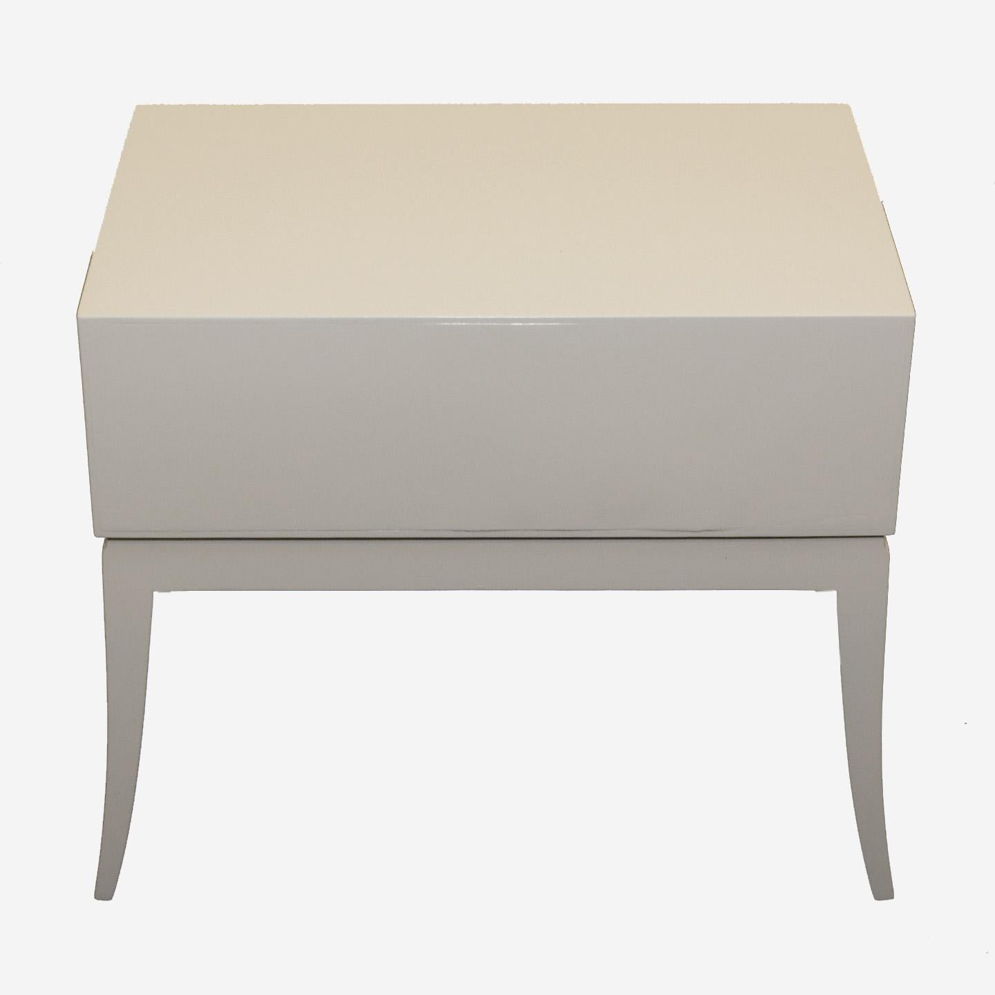 Tommi Parzinger for Charak White Lacquered Bedside Table In Good Condition For Sale In Wilton, CT