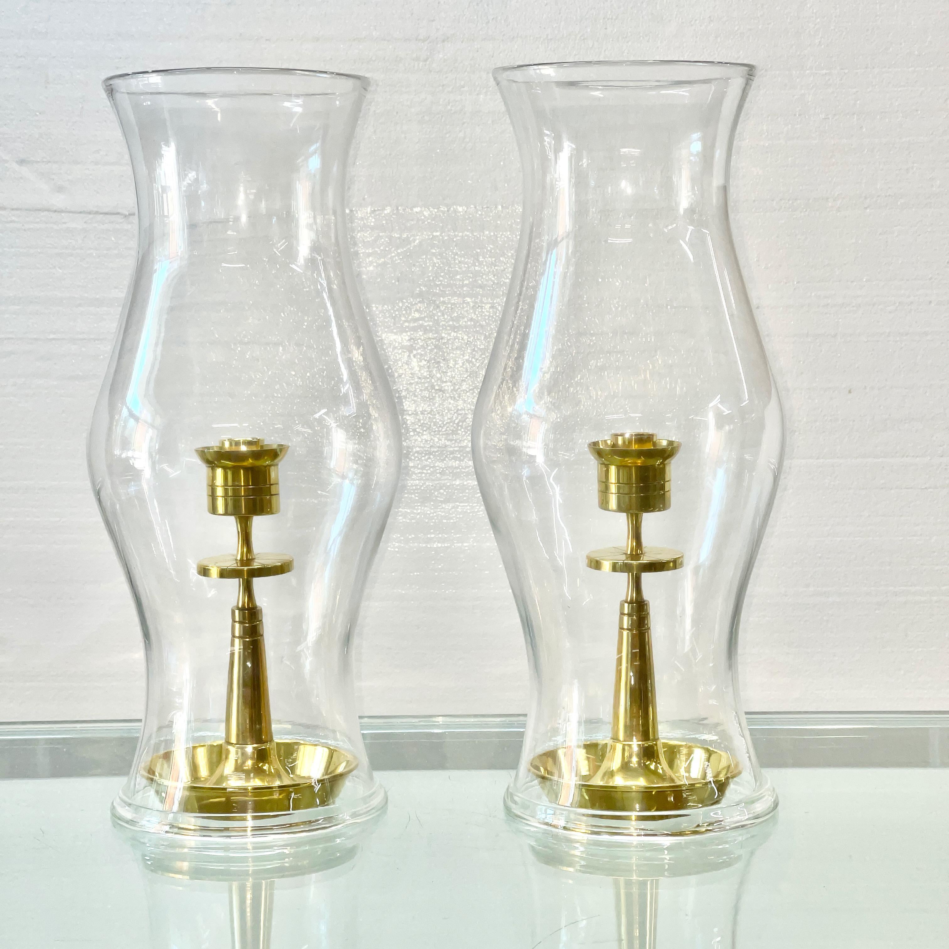 Tommi Parzinger for Dorlyn Brass Candleholders in Hurricane Shades For Sale 7