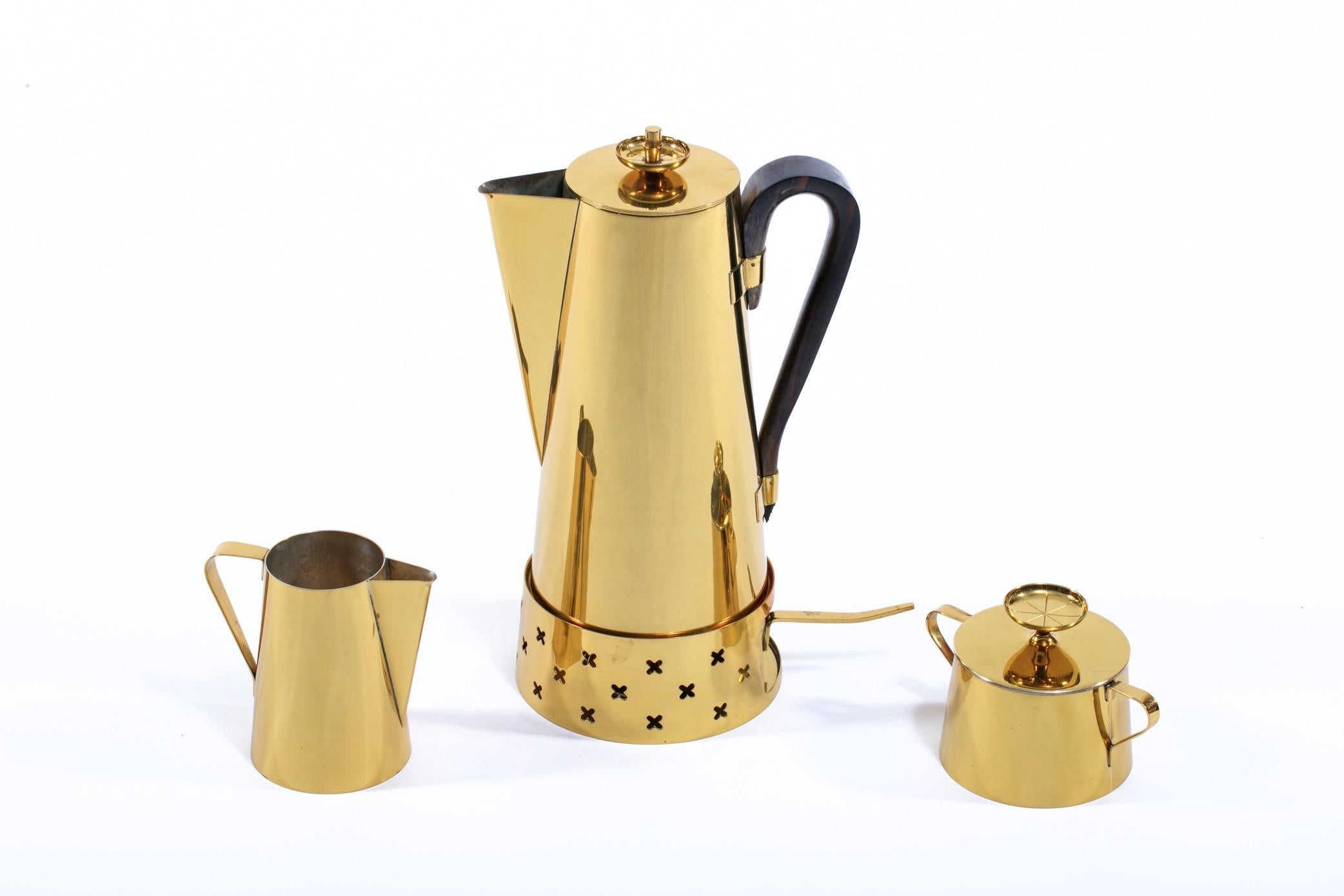 Mid-Century Modern Tommi Parzinger for Dorlyn Silversmiths Brass Coffee / Tea Set For Sale