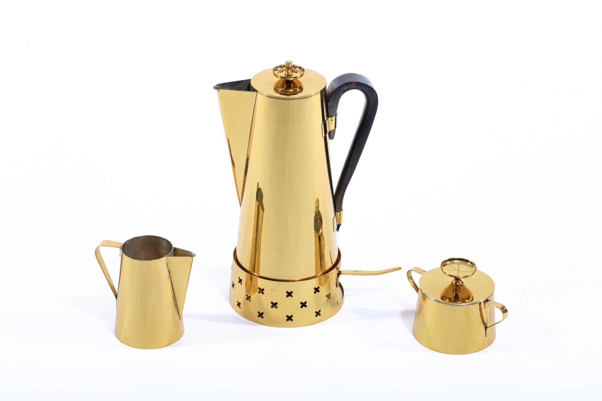 Mid-20th Century Tommi Parzinger for Dorlyn Silversmiths Brass Coffee / Tea Set For Sale