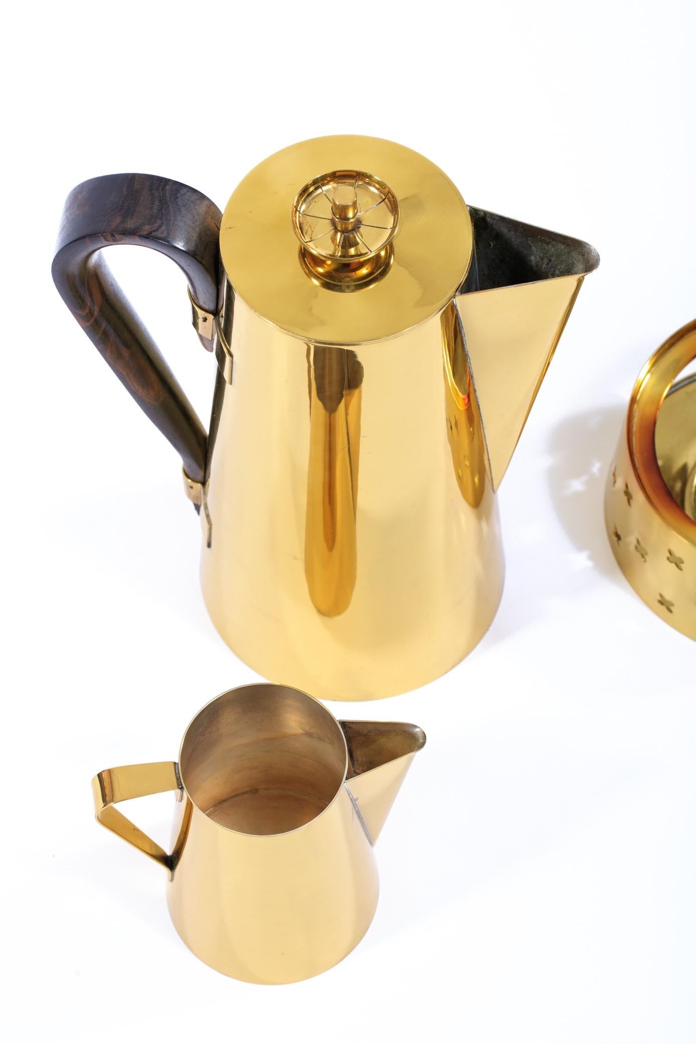 Tommi Parzinger for Dorlyn Silversmiths Brass Coffee / Tea Set For Sale 2