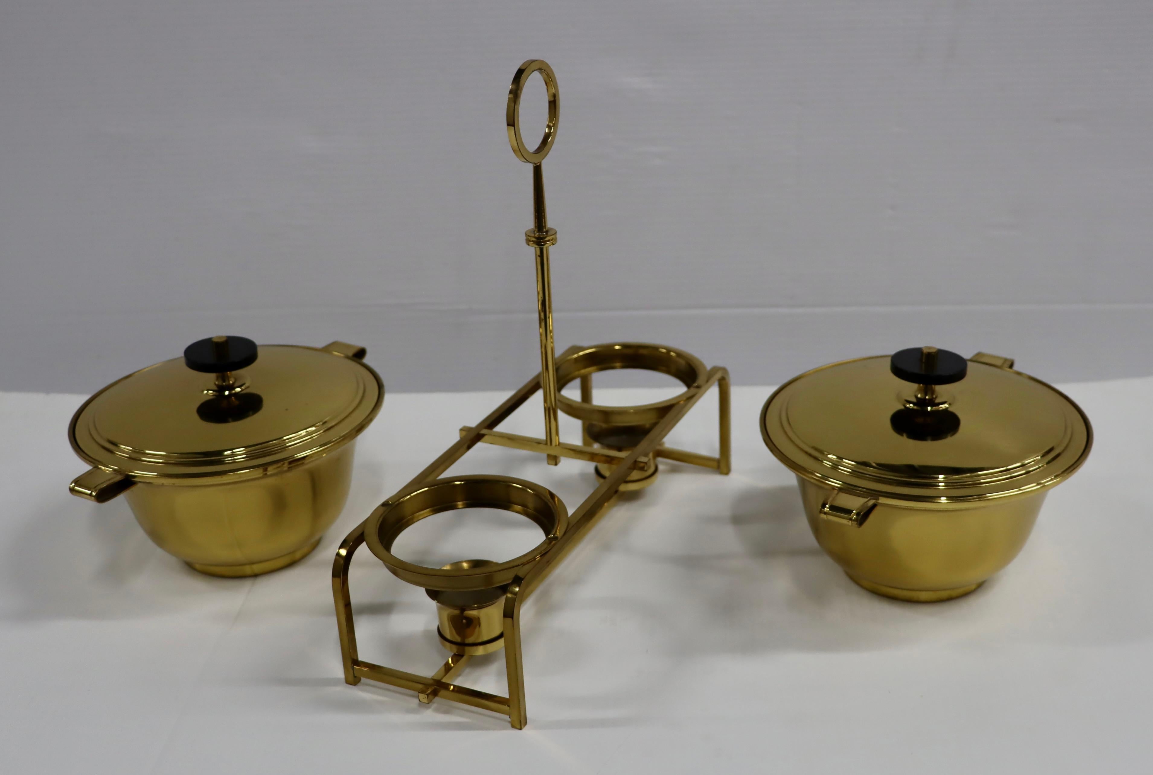 Tommi Parzinger for Dorlyn Silversmiths Brass Double Chafing For Sale 4