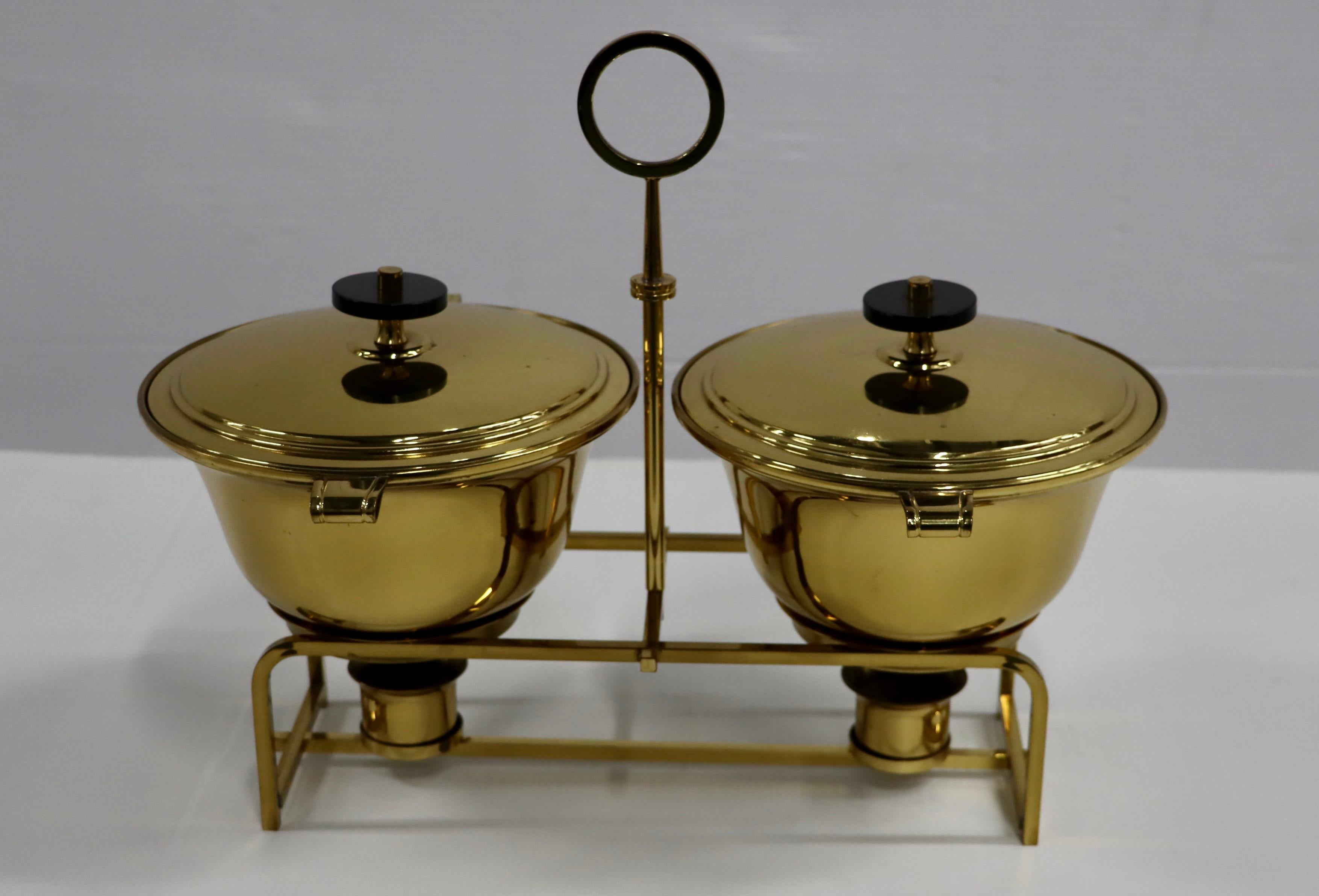 Mid-Century Modern Tommi Parzinger for Dorlyn Silversmiths Brass Double Chafing For Sale