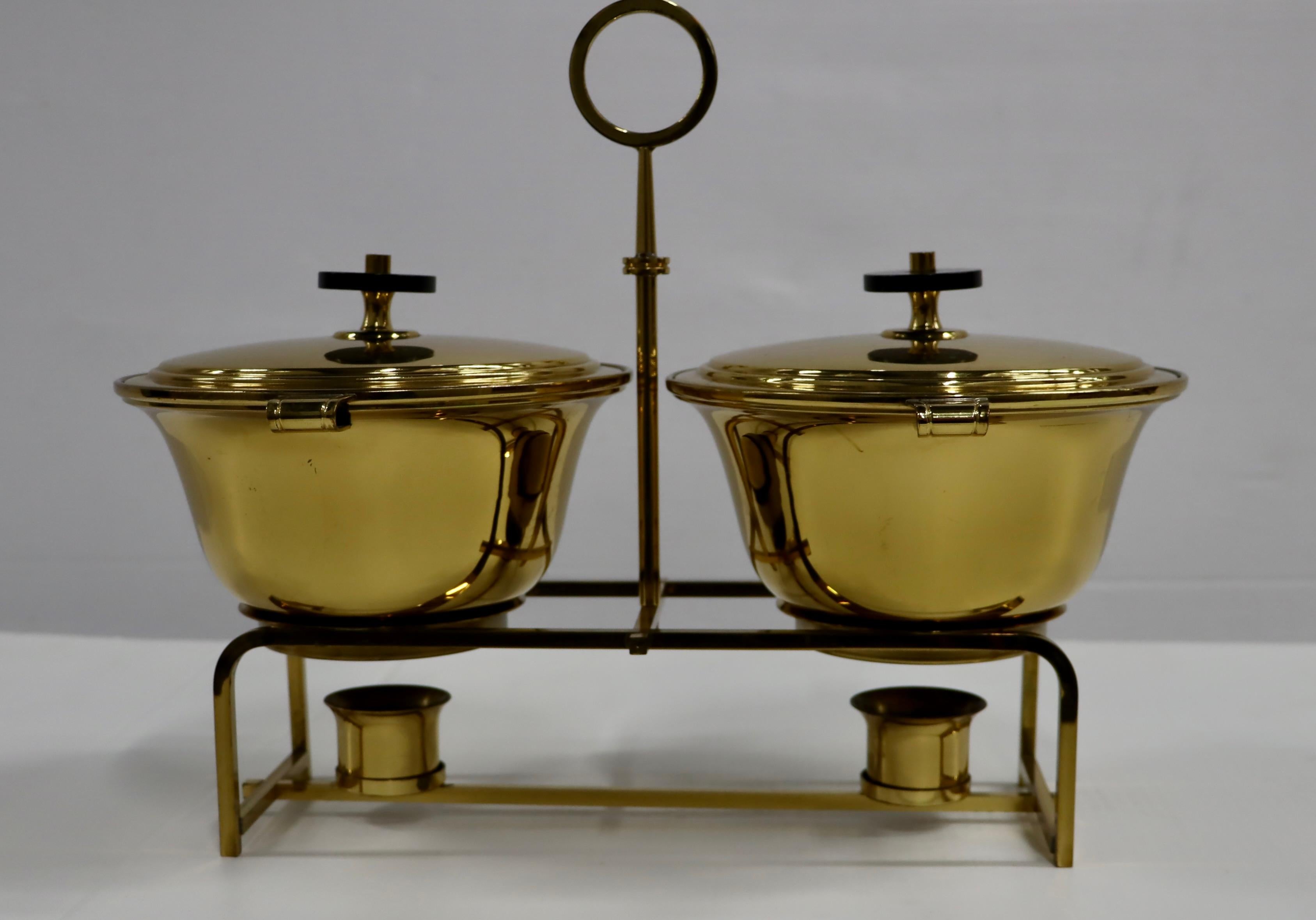 American Tommi Parzinger for Dorlyn Silversmiths Brass Double Chafing For Sale