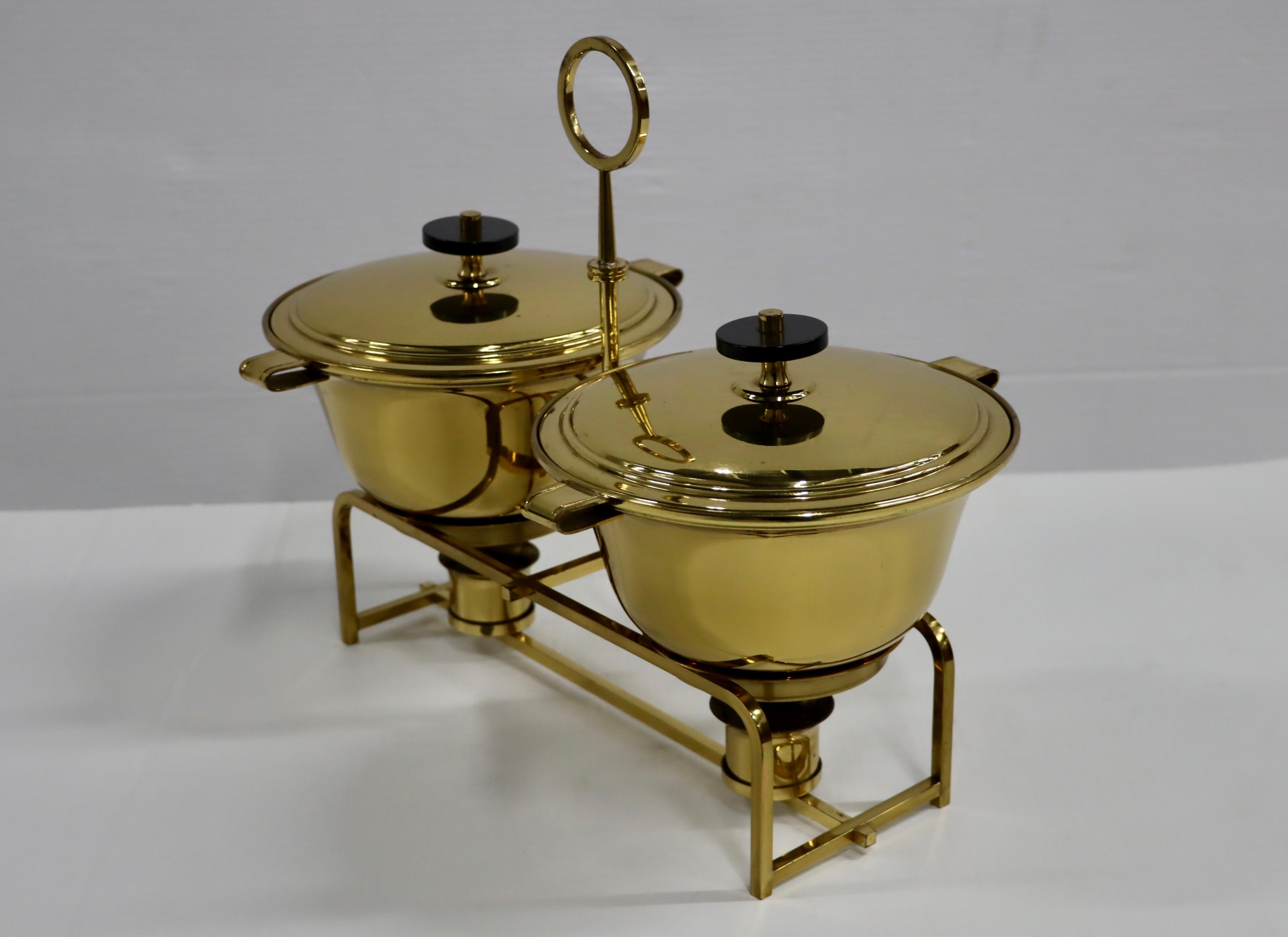 Mid-20th Century Tommi Parzinger for Dorlyn Silversmiths Brass Double Chafing For Sale