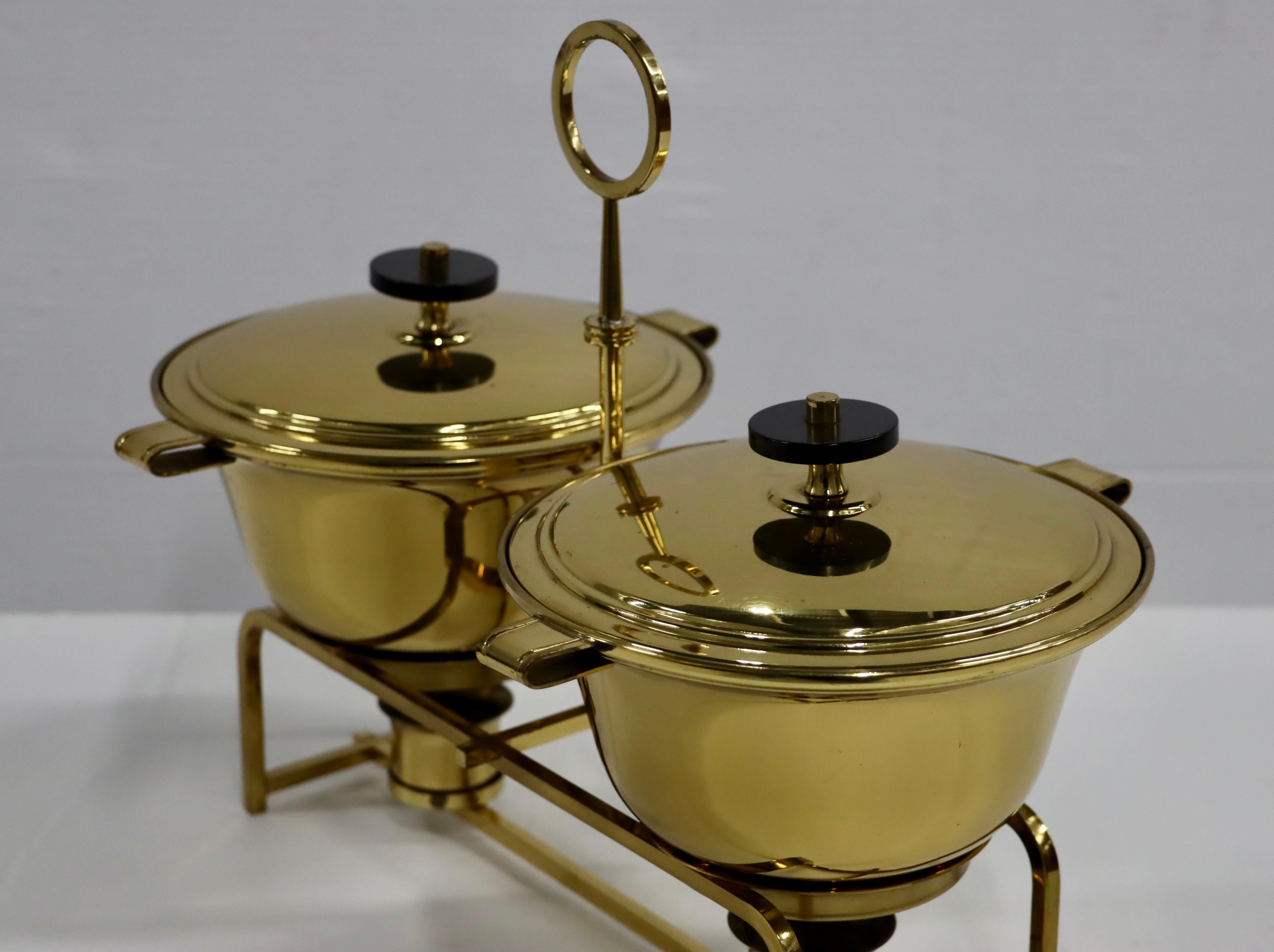 Tommi Parzinger for Dorlyn Silversmiths Brass Double Chafing For Sale 2