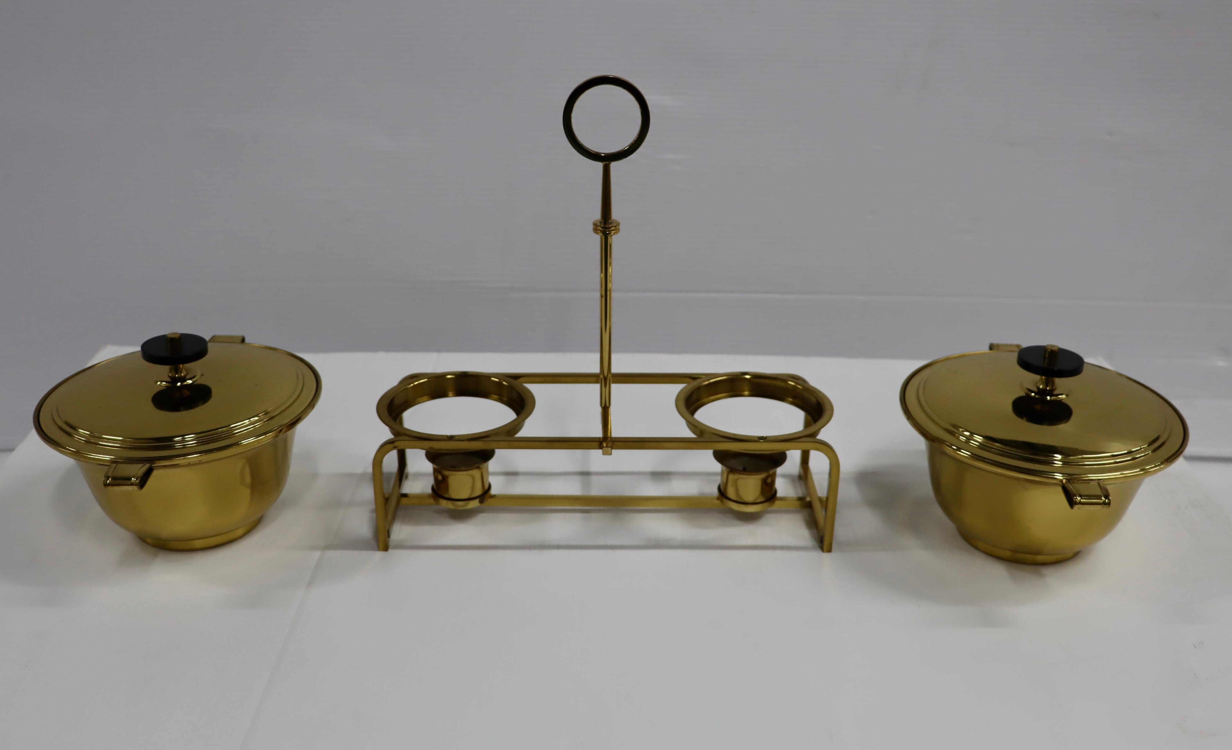 Tommi Parzinger for Dorlyn Silversmiths Brass Double Chafing For Sale 3