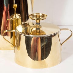Tommi Parzinger for Dorlyn Silversmiths Coffee/Tea Service in Brass and Walnut