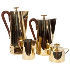 Tommi Parzinger for Dorlyn Silversmiths Coffee/Tea Service in Brass and Walnut