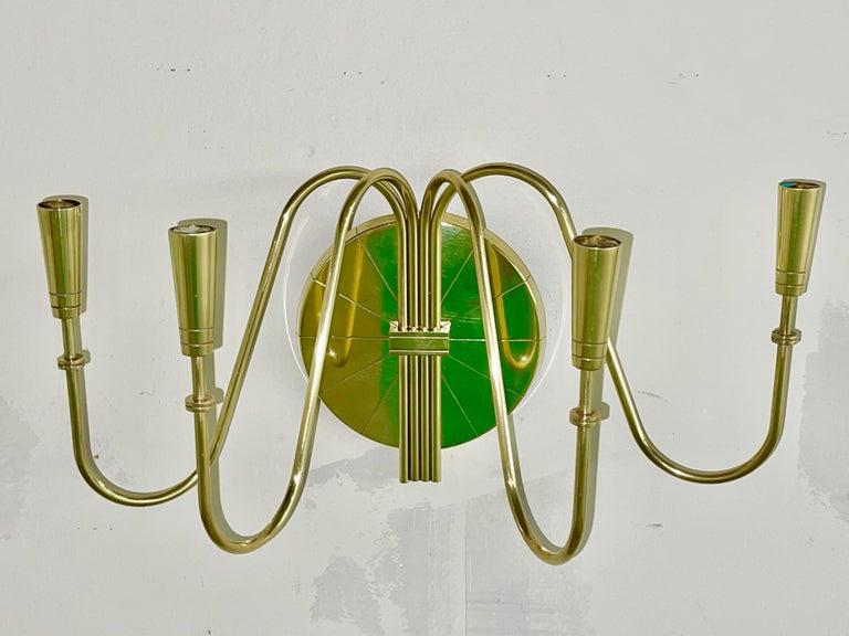 Mid-20th Century Tommi Parzinger for Dorlyn Silversmiths Four Arm Brass Wall Candelabrum For Sale