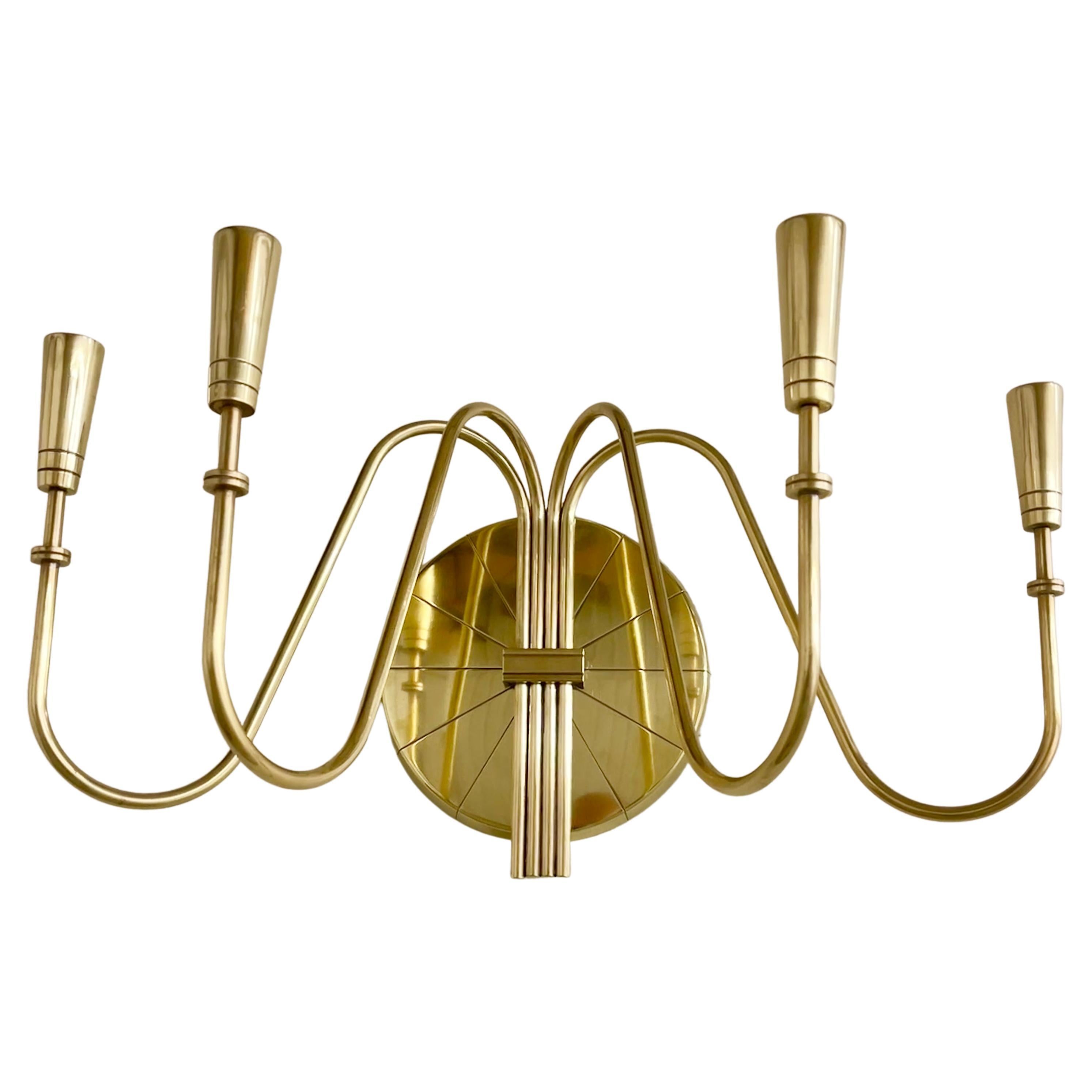 Tommi Parzinger for Dorlyn Silversmiths Four Arm Brass Wall Candelabrum For Sale