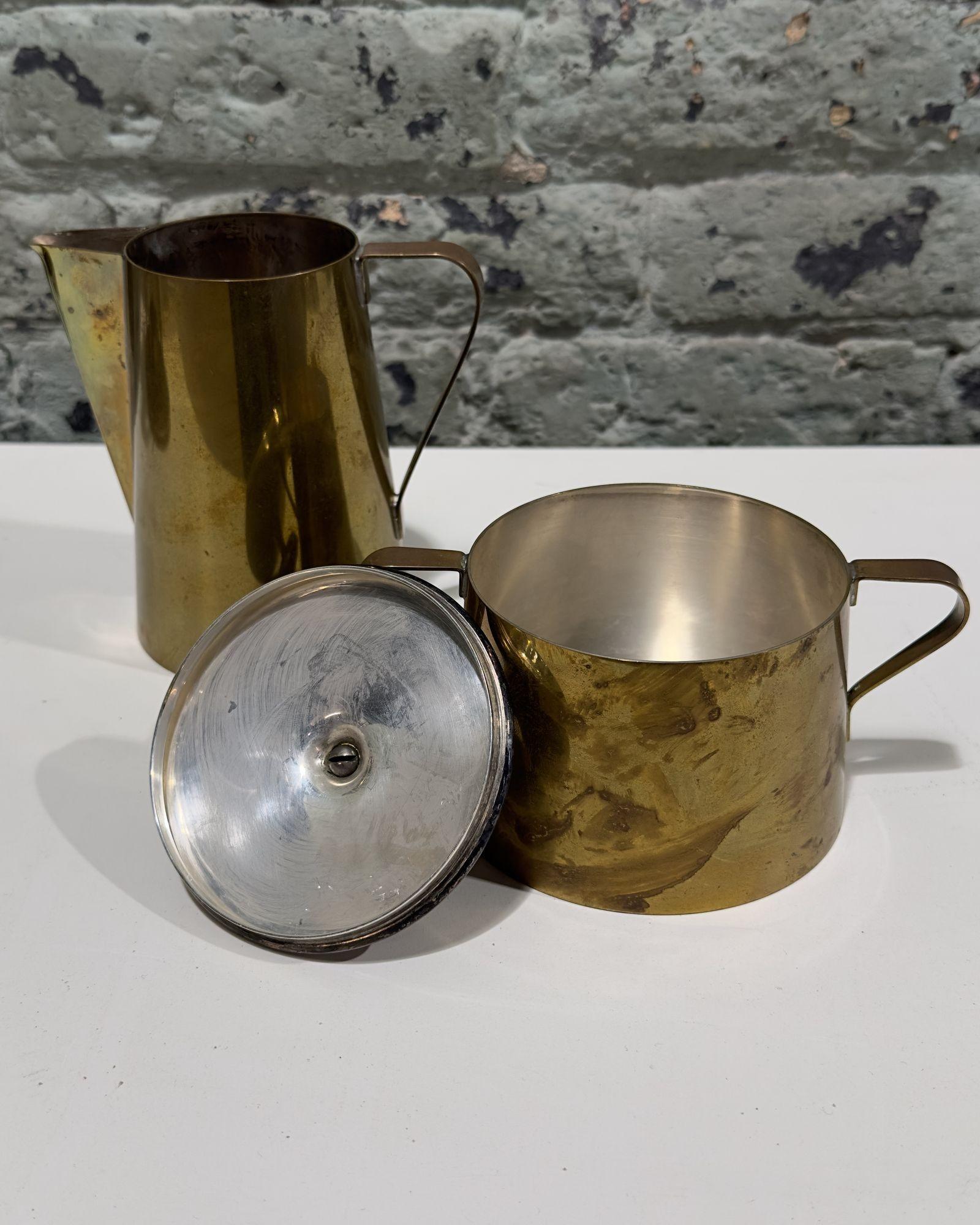 Brass Tommi Parzinger for Dorlyn Silversmiths Tea Service/Chaffing Set, 1960 For Sale