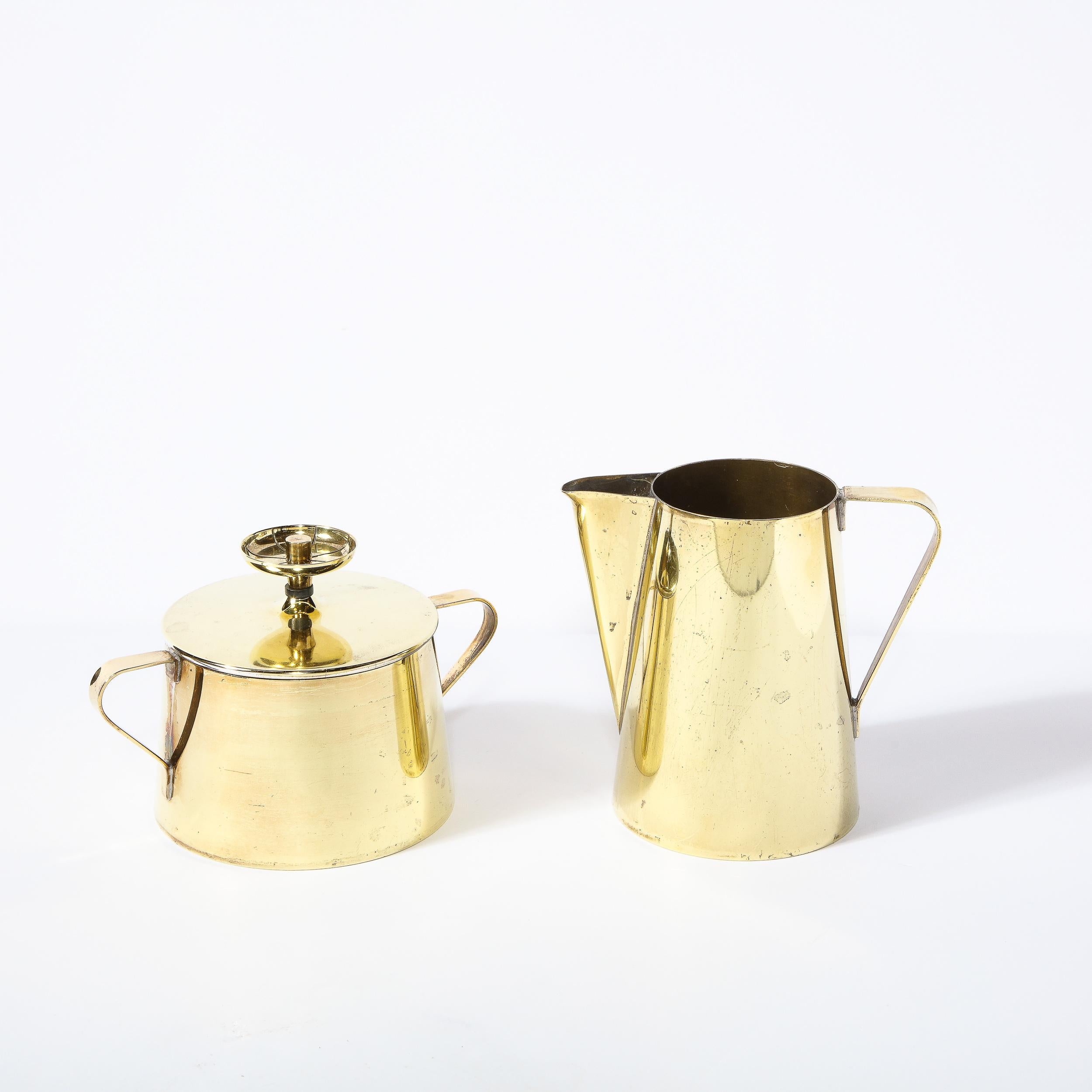 Tommi Parzinger for Dorlyn Silversmiths Tea Service in Polished Brass & Walnut For Sale 5