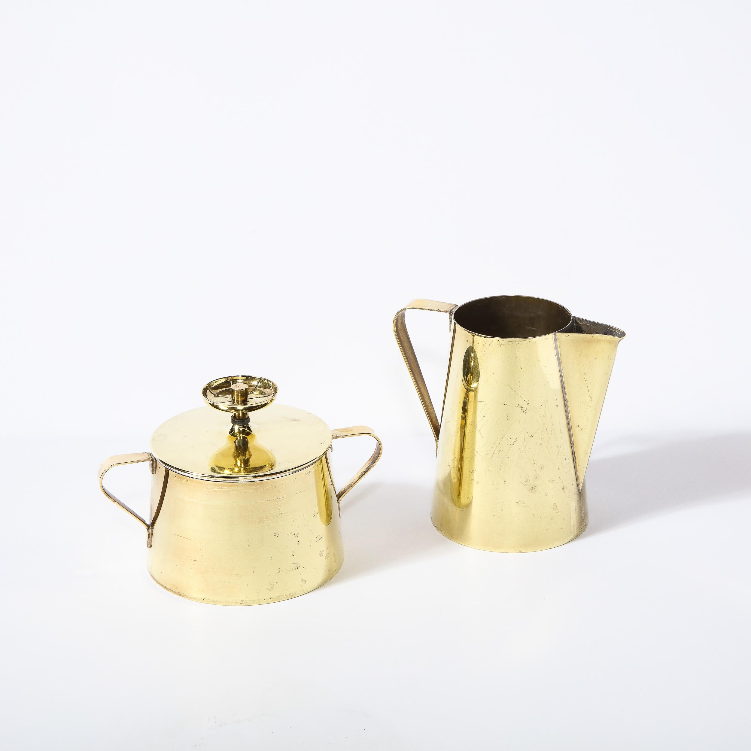 Tommi Parzinger for Dorlyn Silversmiths Tea Service in Polished Brass & Walnut For Sale 7