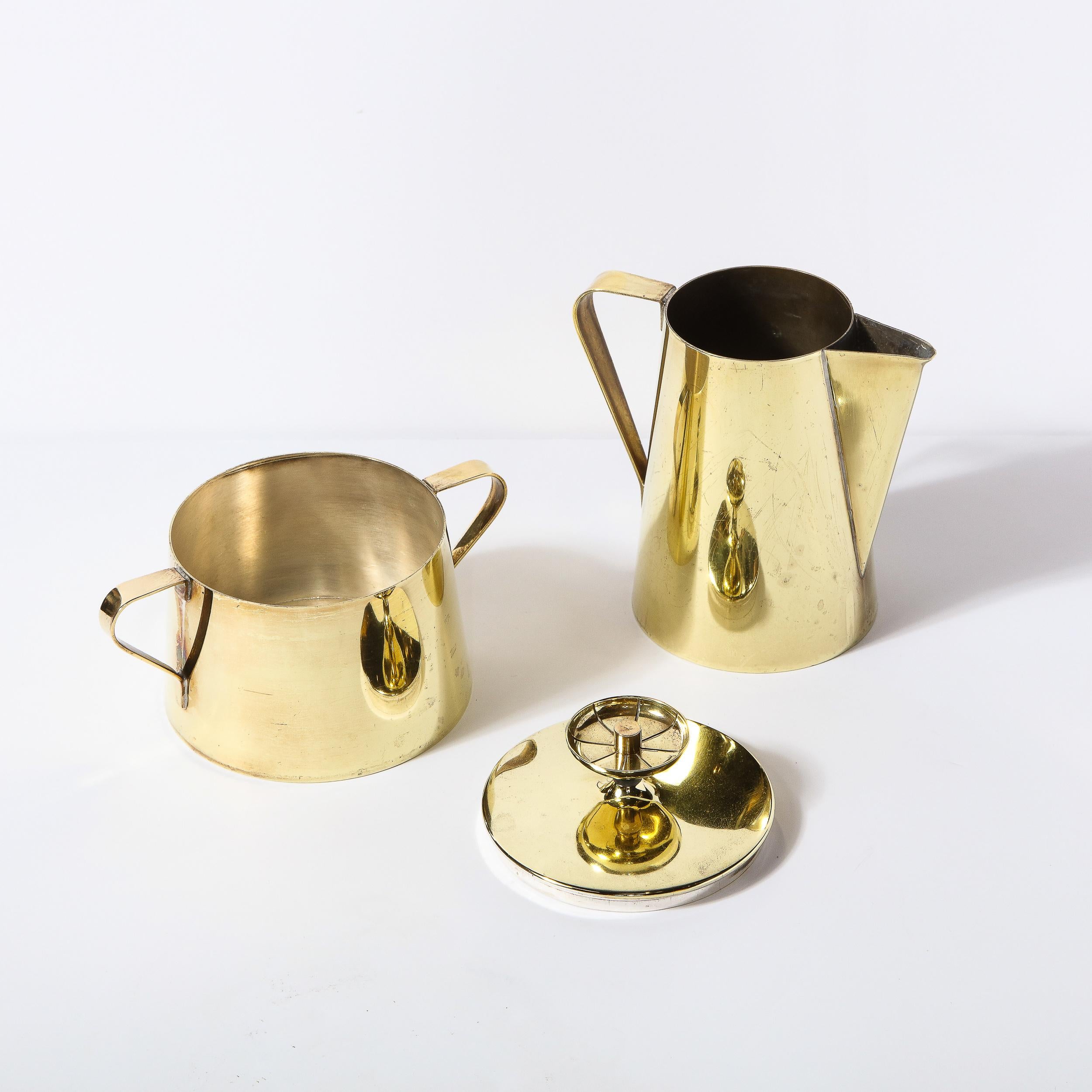 Tommi Parzinger for Dorlyn Silversmiths Tea Service in Polished Brass & Walnut For Sale 8