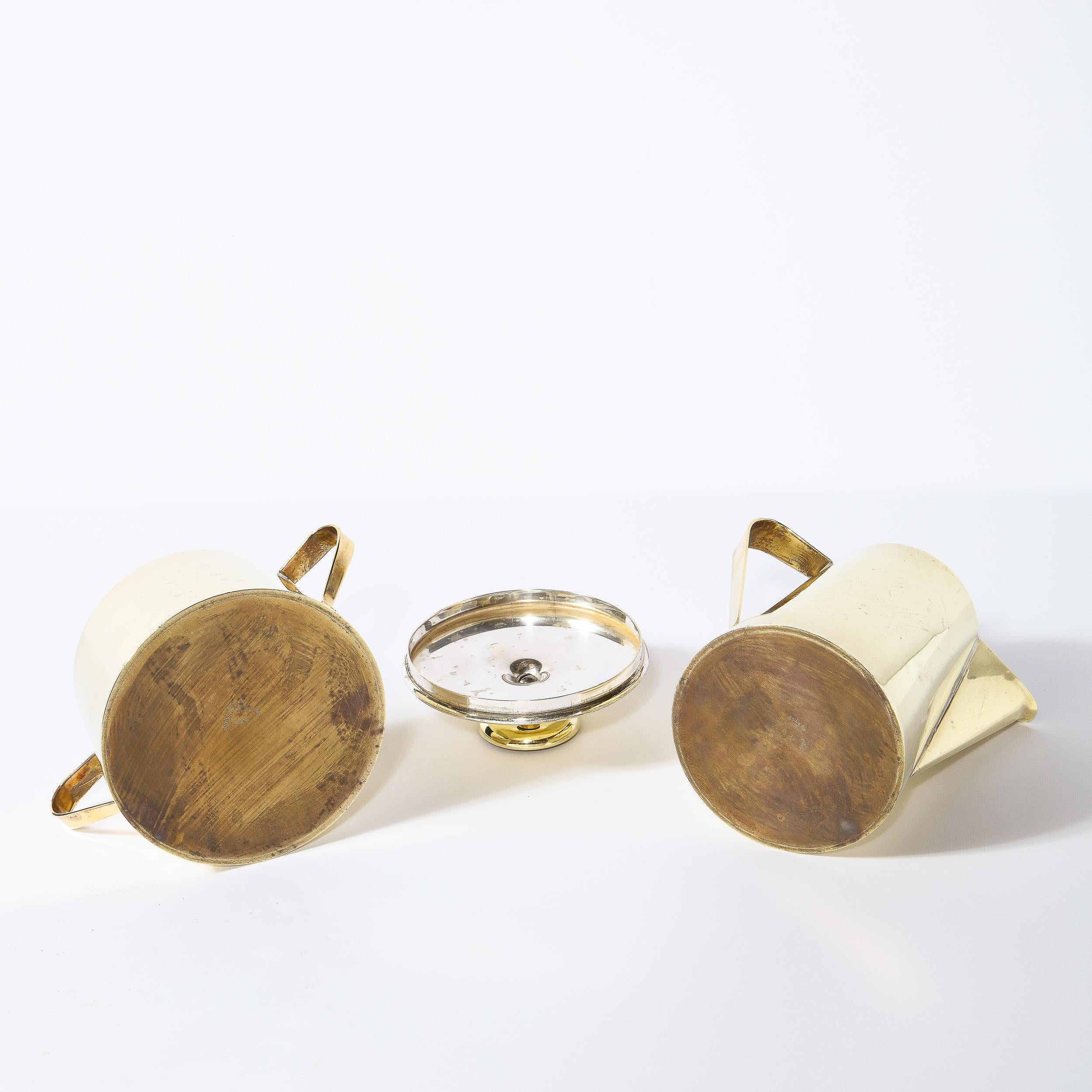 Tommi Parzinger for Dorlyn Silversmiths Tea Service in Polished Brass & Walnut For Sale 9