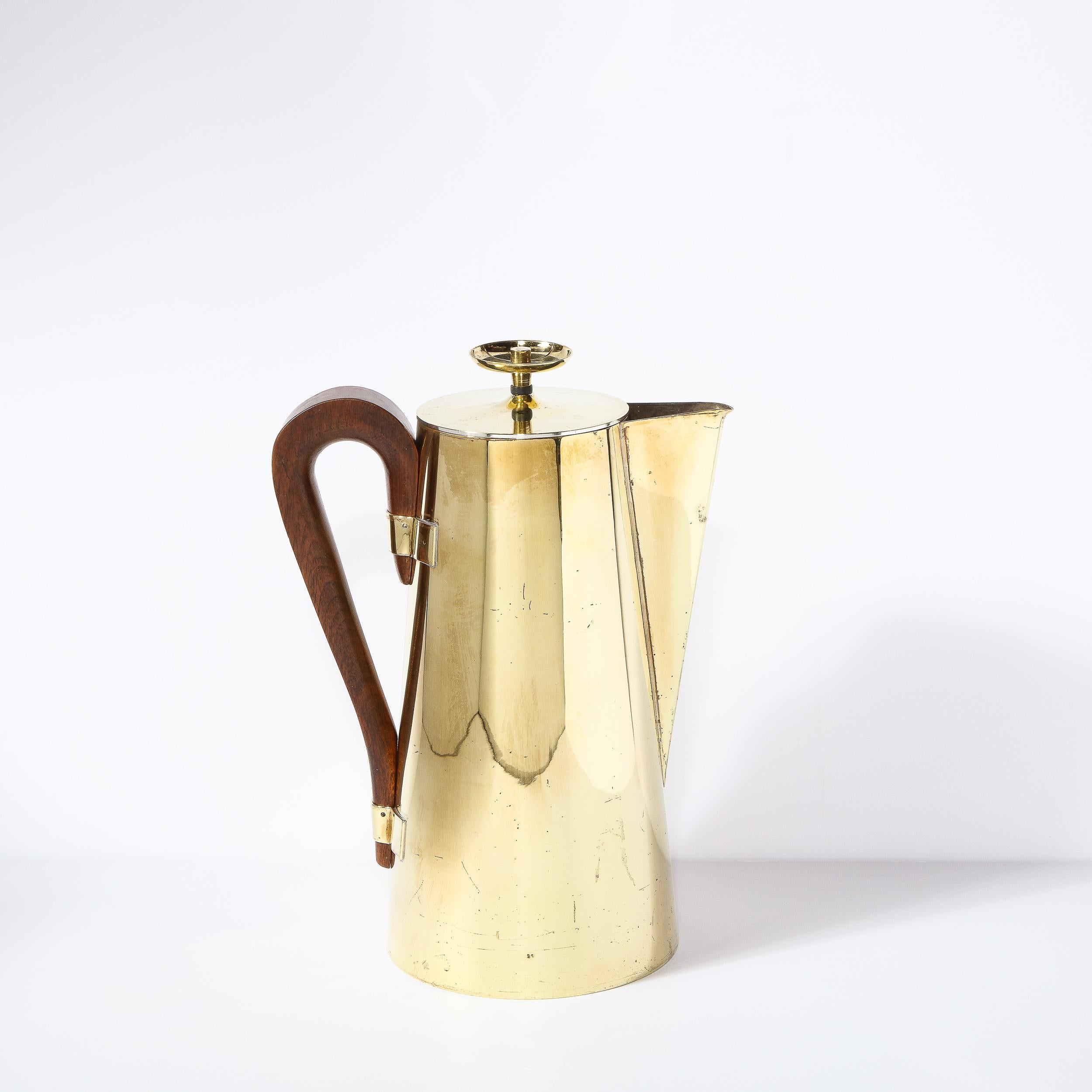Tommi Parzinger for Dorlyn Silversmiths Tea Service in Polished Brass & Walnut In Good Condition For Sale In New York, NY