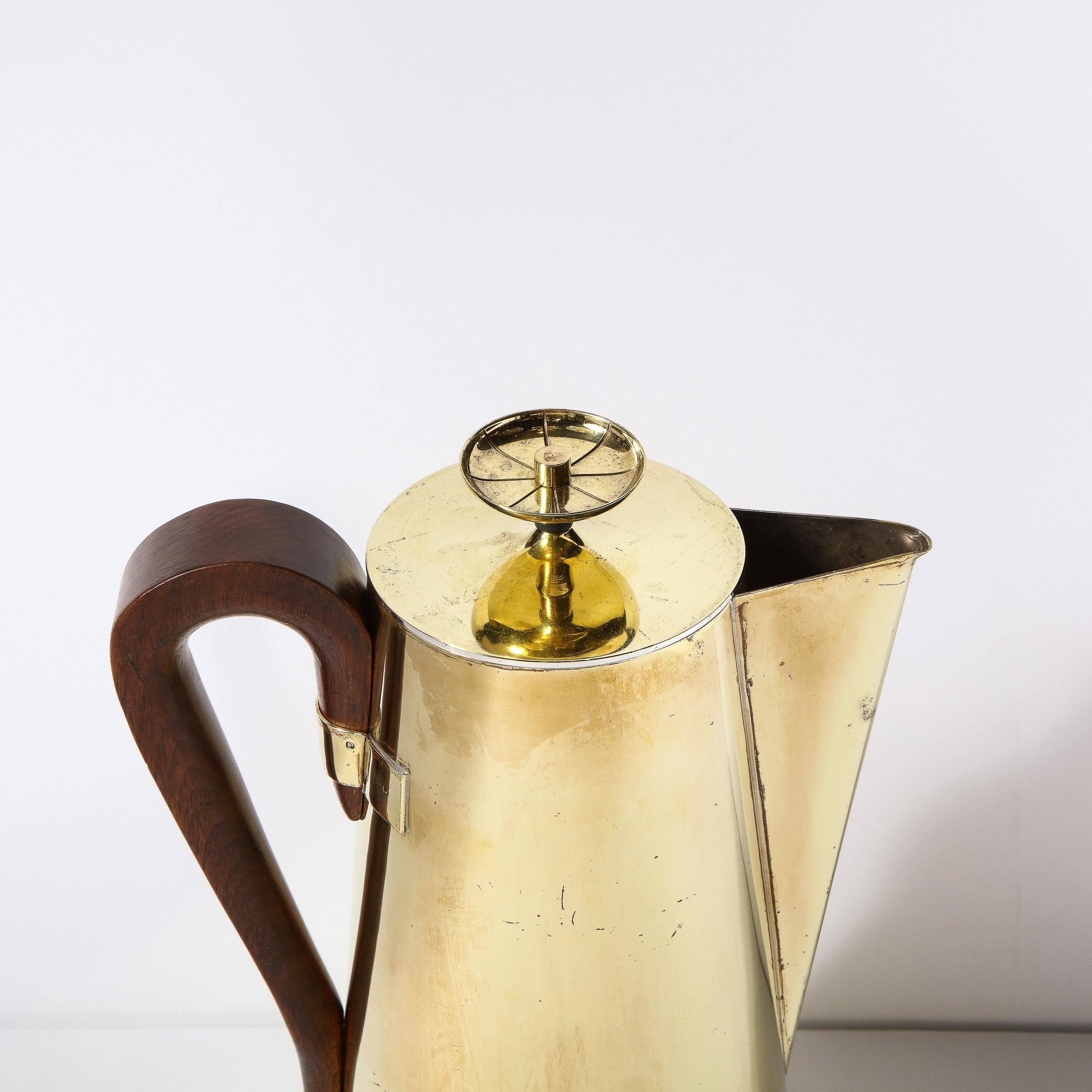 Mid-20th Century Tommi Parzinger for Dorlyn Silversmiths Tea Service in Polished Brass & Walnut For Sale