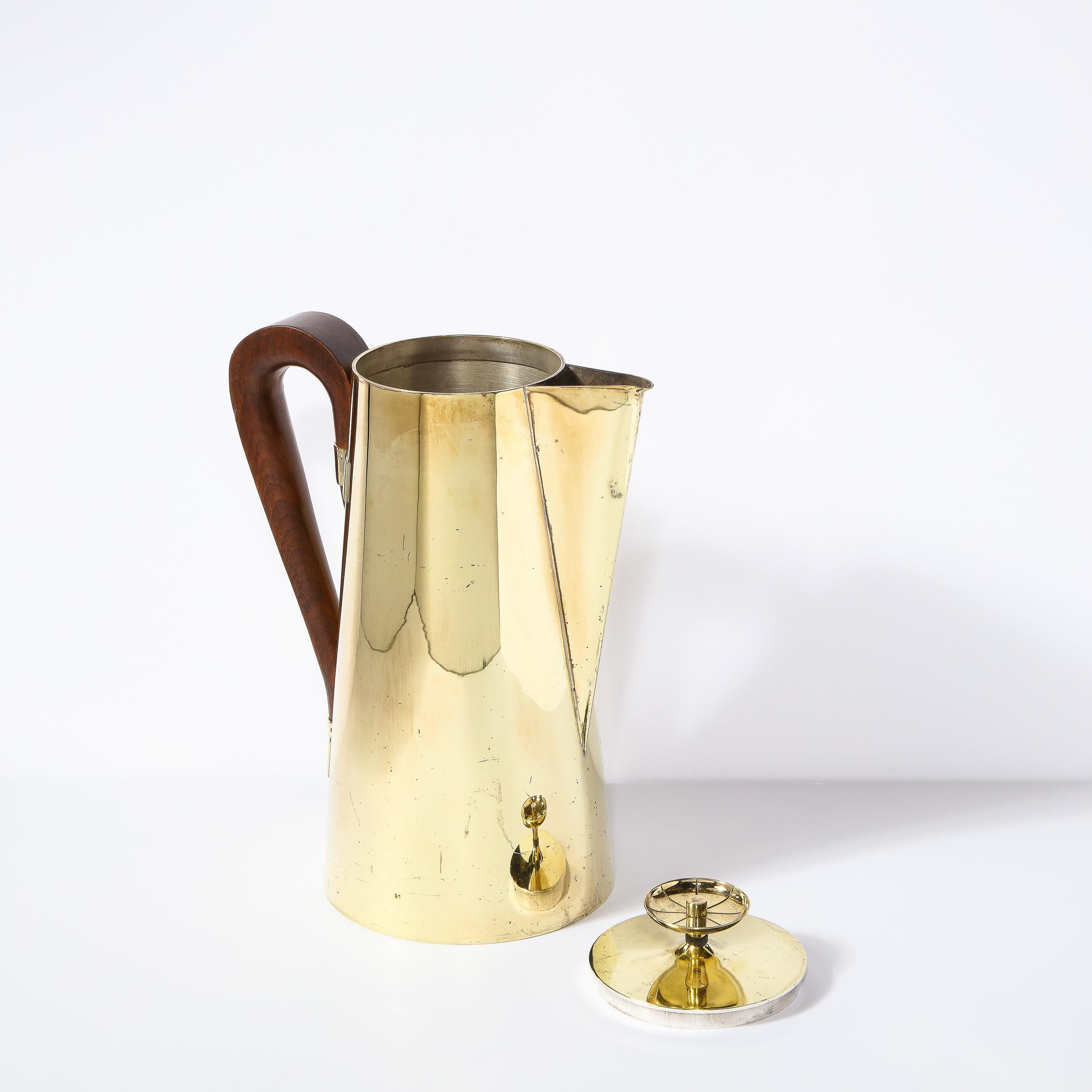 Tommi Parzinger for Dorlyn Silversmiths Tea Service in Polished Brass & Walnut For Sale 1