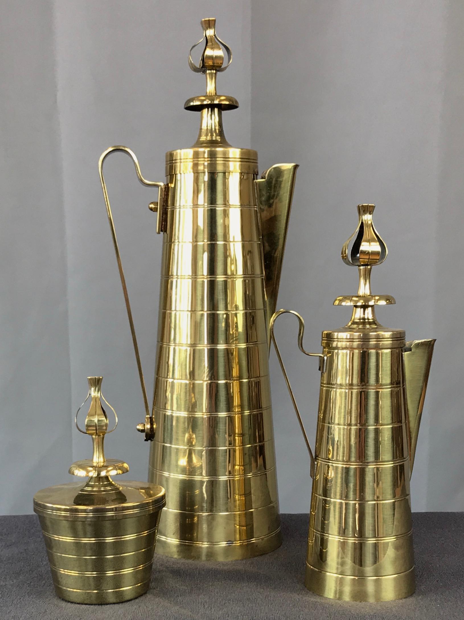 American Tommi Parzinger for Dorlyn Three-Piece Brass Coffee Service