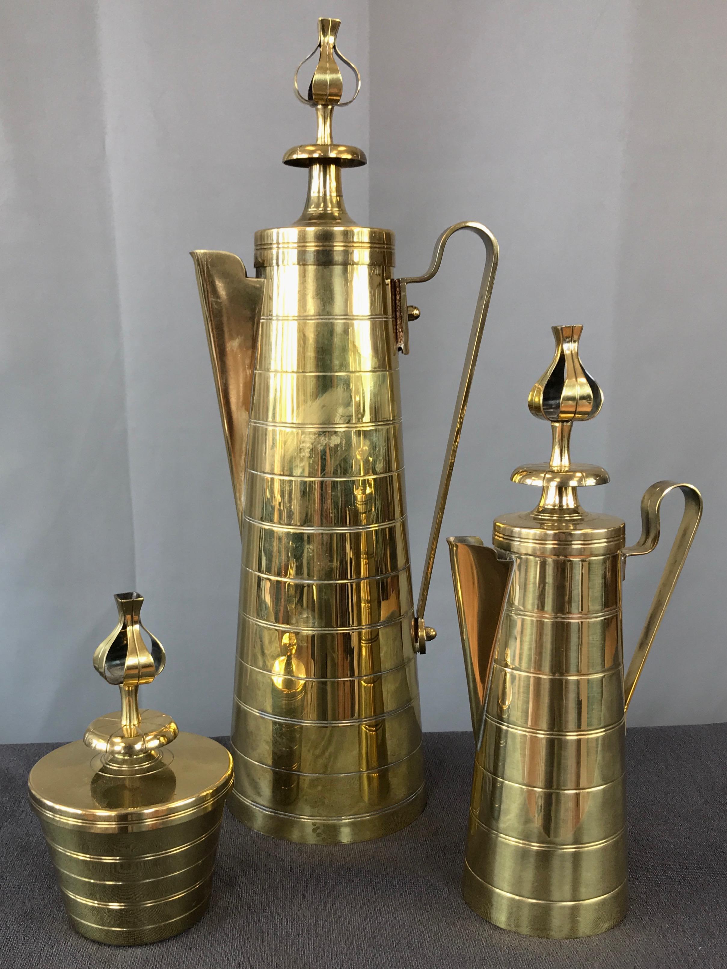 Mid-20th Century Tommi Parzinger for Dorlyn Three-Piece Brass Coffee Service