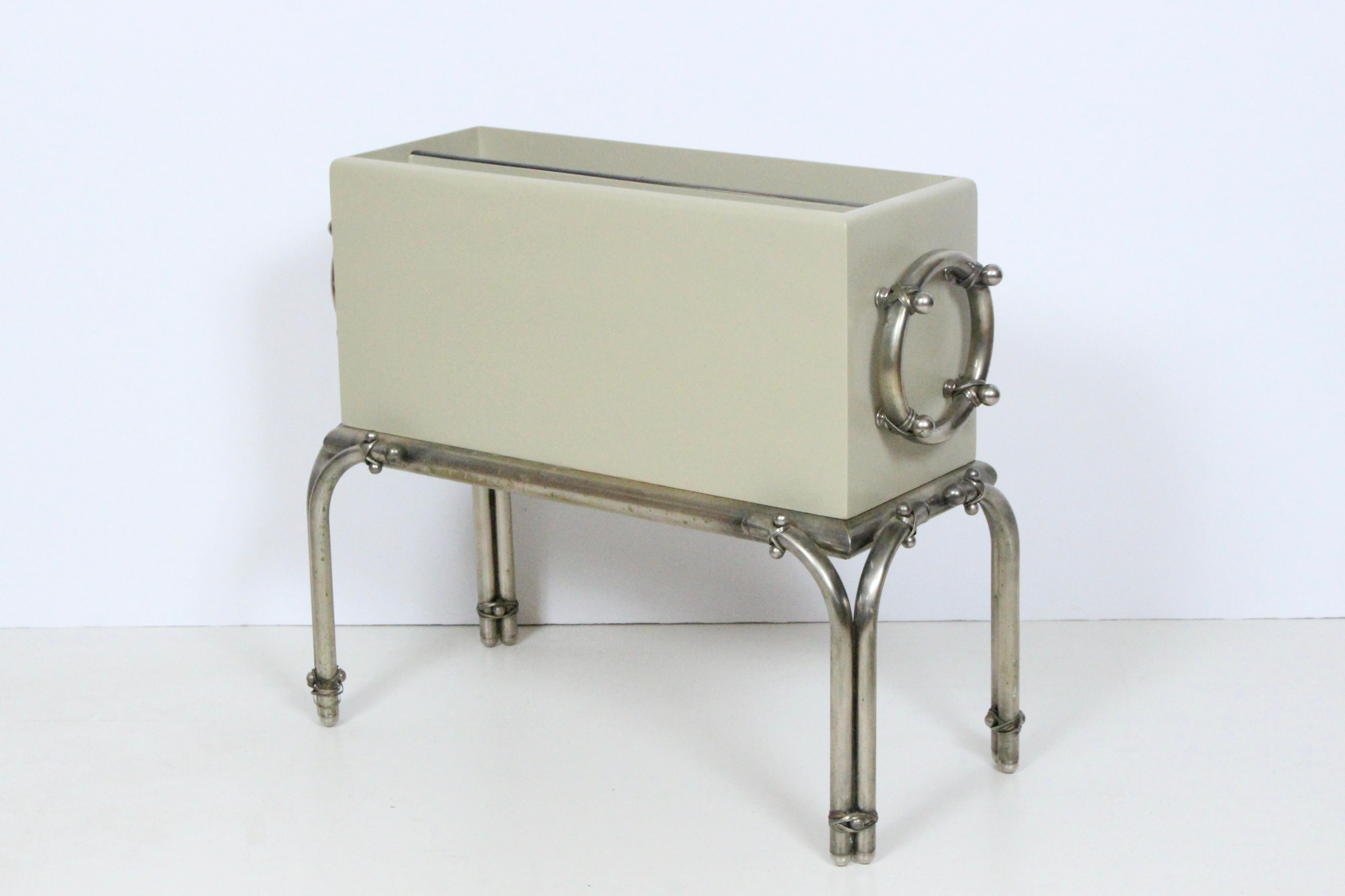 American Tommi Parzinger for Hart Associates Nickel & Taupe Enamel Magazine Rack, 1950's For Sale