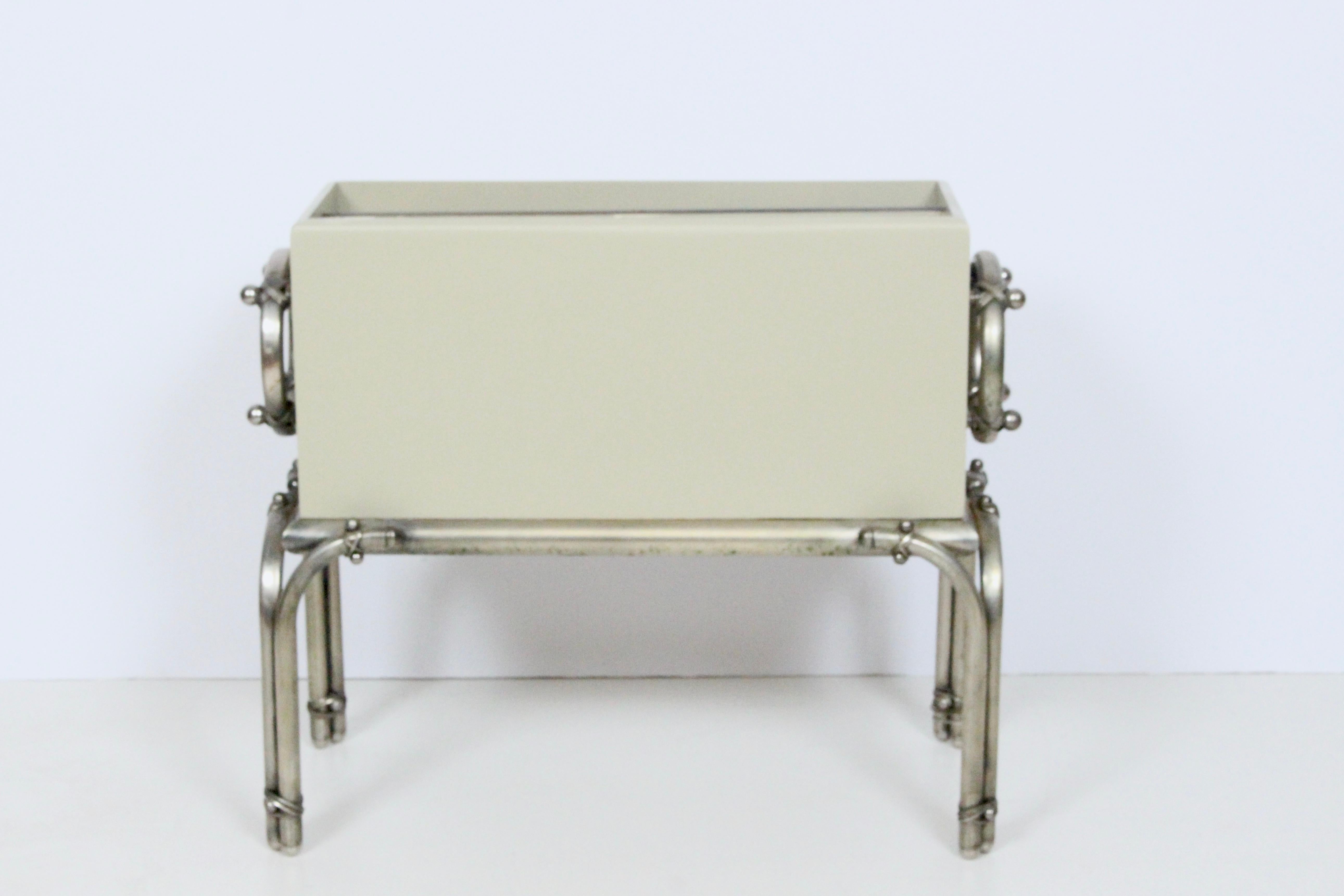 Mid-20th Century Tommi Parzinger for Hart Associates Nickel & Taupe Enamel Magazine Rack, 1950's For Sale