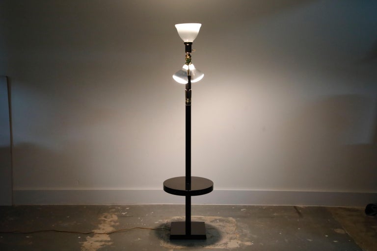 Wood Tommi Parzinger for Parzinger Originals Floor Lamp with Side Table, 1955, Signed For Sale