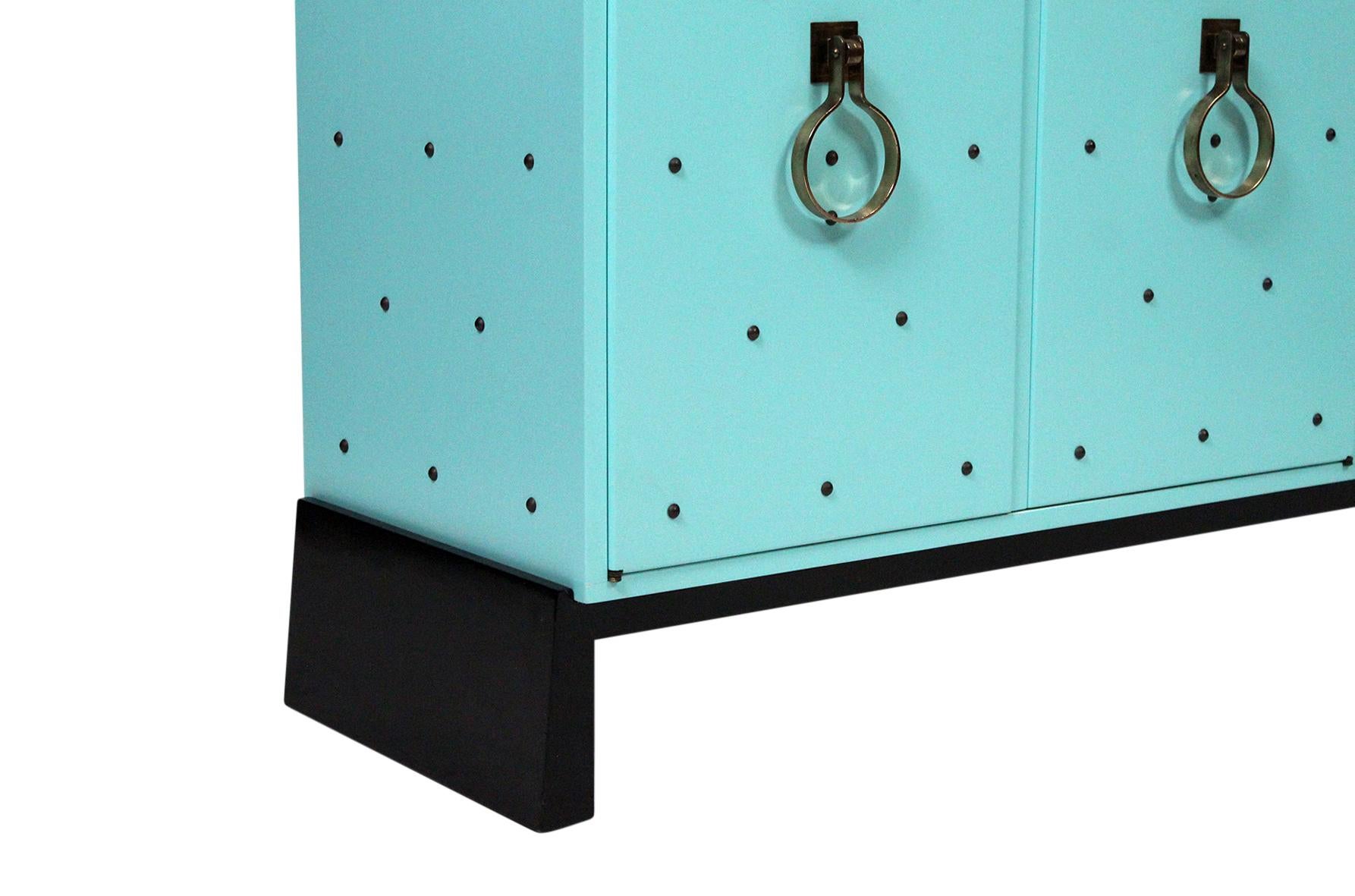Brass Tommi Parzinger for Parzinger Originals Studded Cabinet For Sale